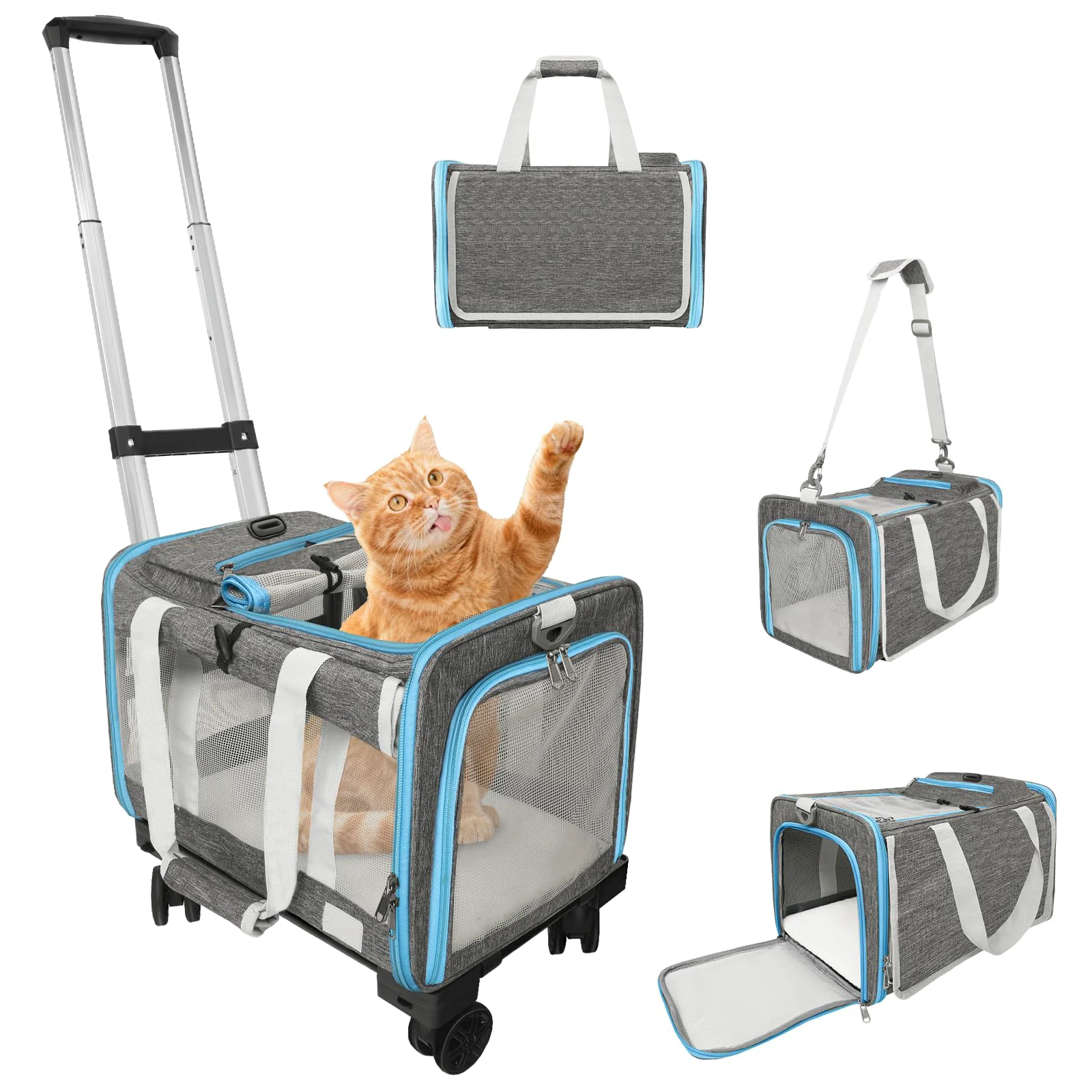 Stylish Xeoca Pet Carrier with Wheels – Airline- Rolling Carrier Up to 25 lbs Pure