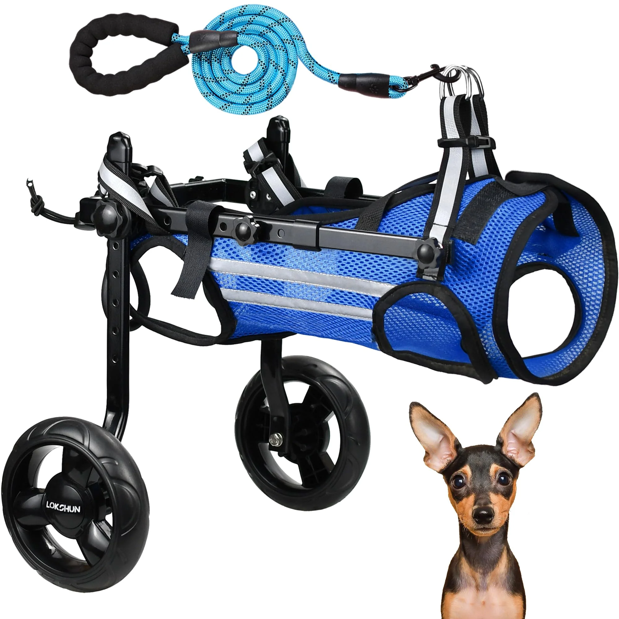 Fine Crafted Lokshun 2024 Upgraded Patented Dog Wheelchair XS — Adjustable Back-Legs Cart Top-Quality