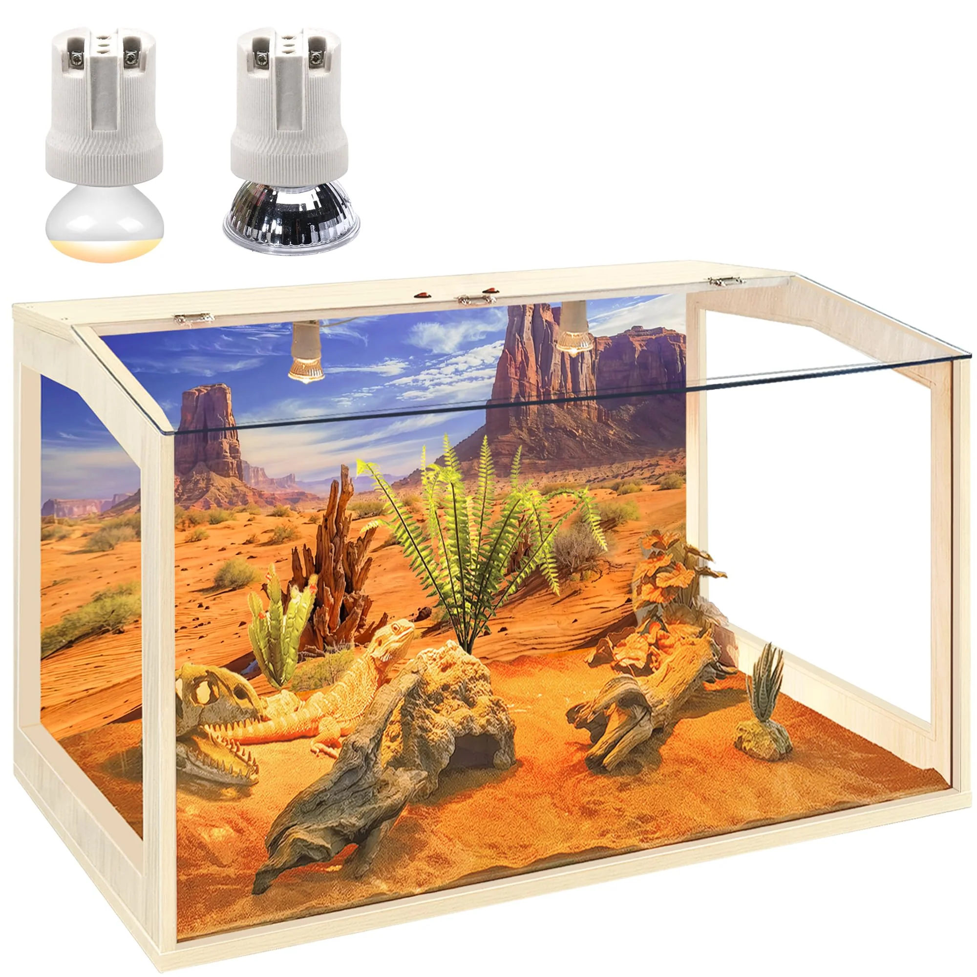 Long-Lasting PROLEE Reptile Terrarium – Up to 68 Gallons Roof Door Built-in Lamp Fixture Artisan