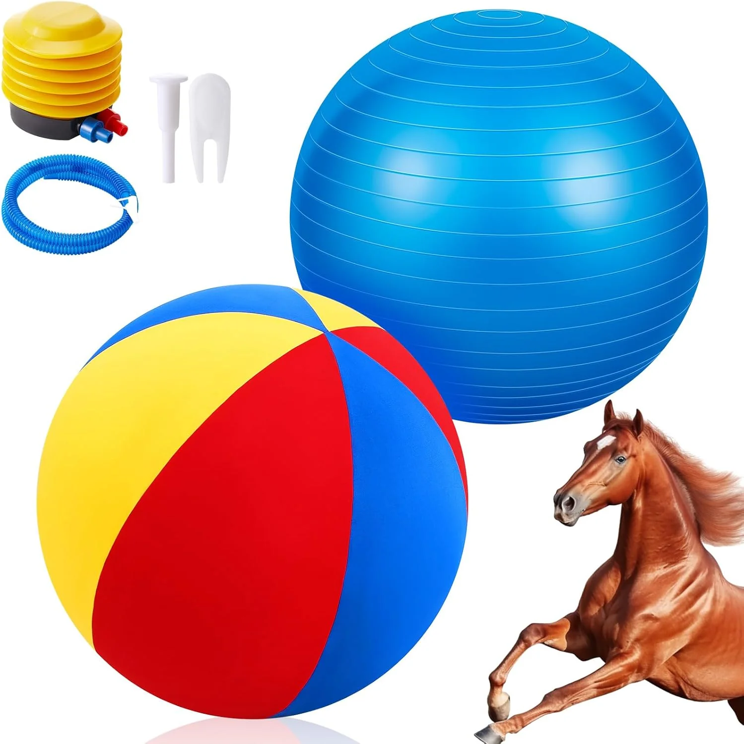 Relaxed 40inch Giant Herding Ball with Ball Cover Anti Burst Please Watch VCR for How to Inflation Horse Toys for Horses Stall Entertainment Play Pump Included Colorful Classic Luxury