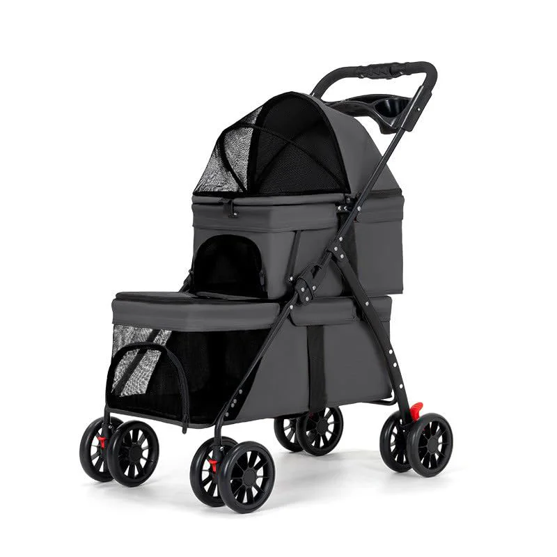 Smart YYW Double Pet Stroller for Small Cats Dogs — Foldable Dual-Carriage Black Flexible