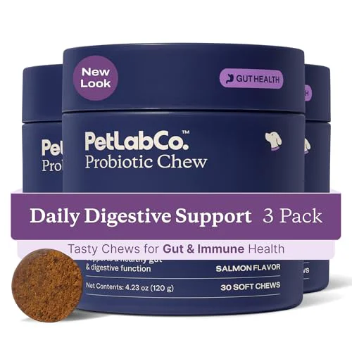 Breathable PetLab Co. Probiotics for Dogs – Salmon Flavor Gut Health Support 30 Soft Chews Pack of 3 Organic