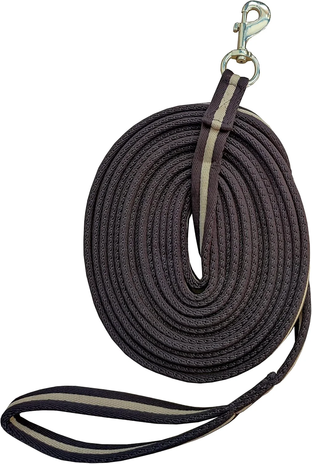 Traditional Soft Padded Lunge Line Rein Lead for Horses 27ft Looped Handle Swivel Clip Brown Beige Professional
