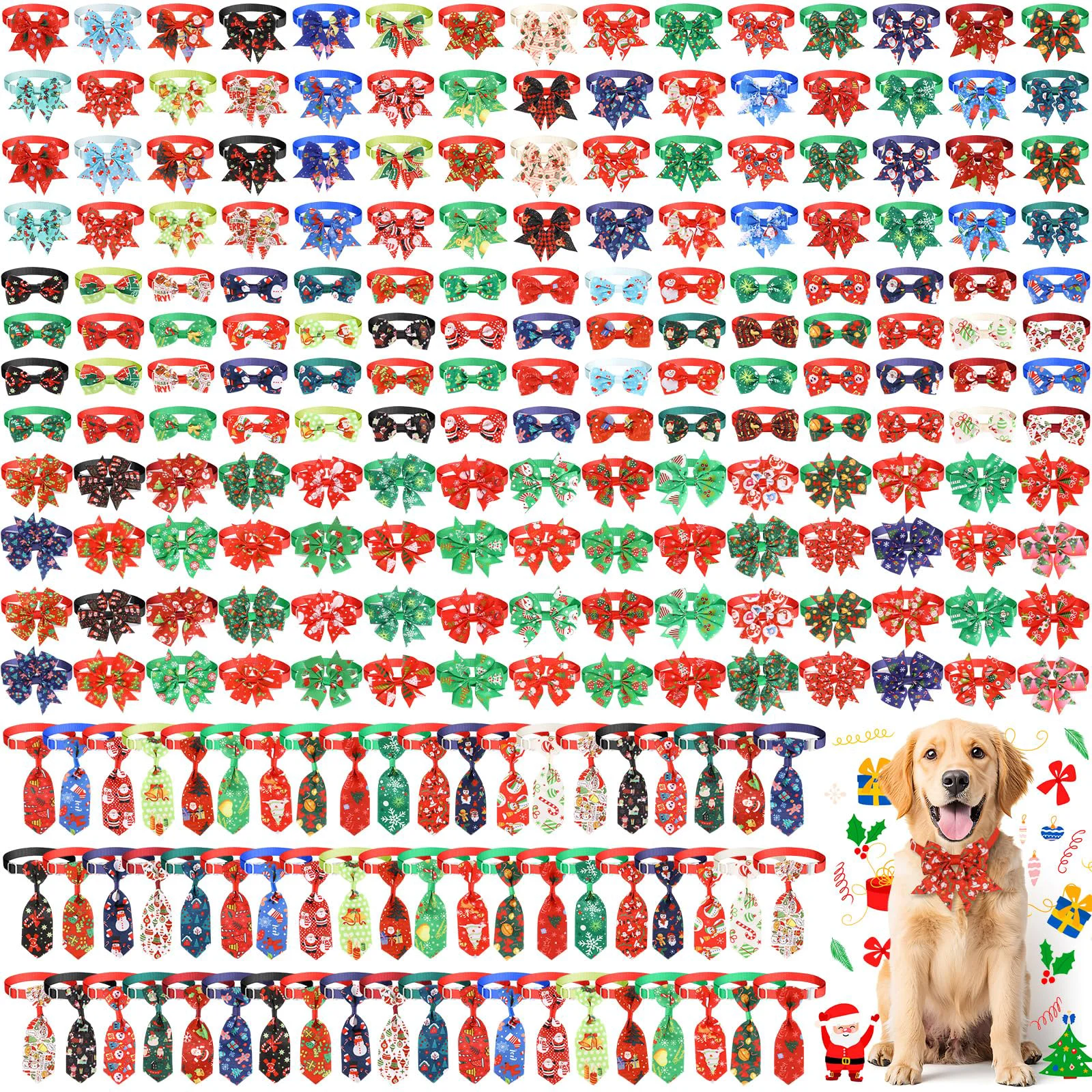 Classic Aliceset 240 Christmas Dog Bow Ties – Adjustable Pet Holiday Collars Reusable