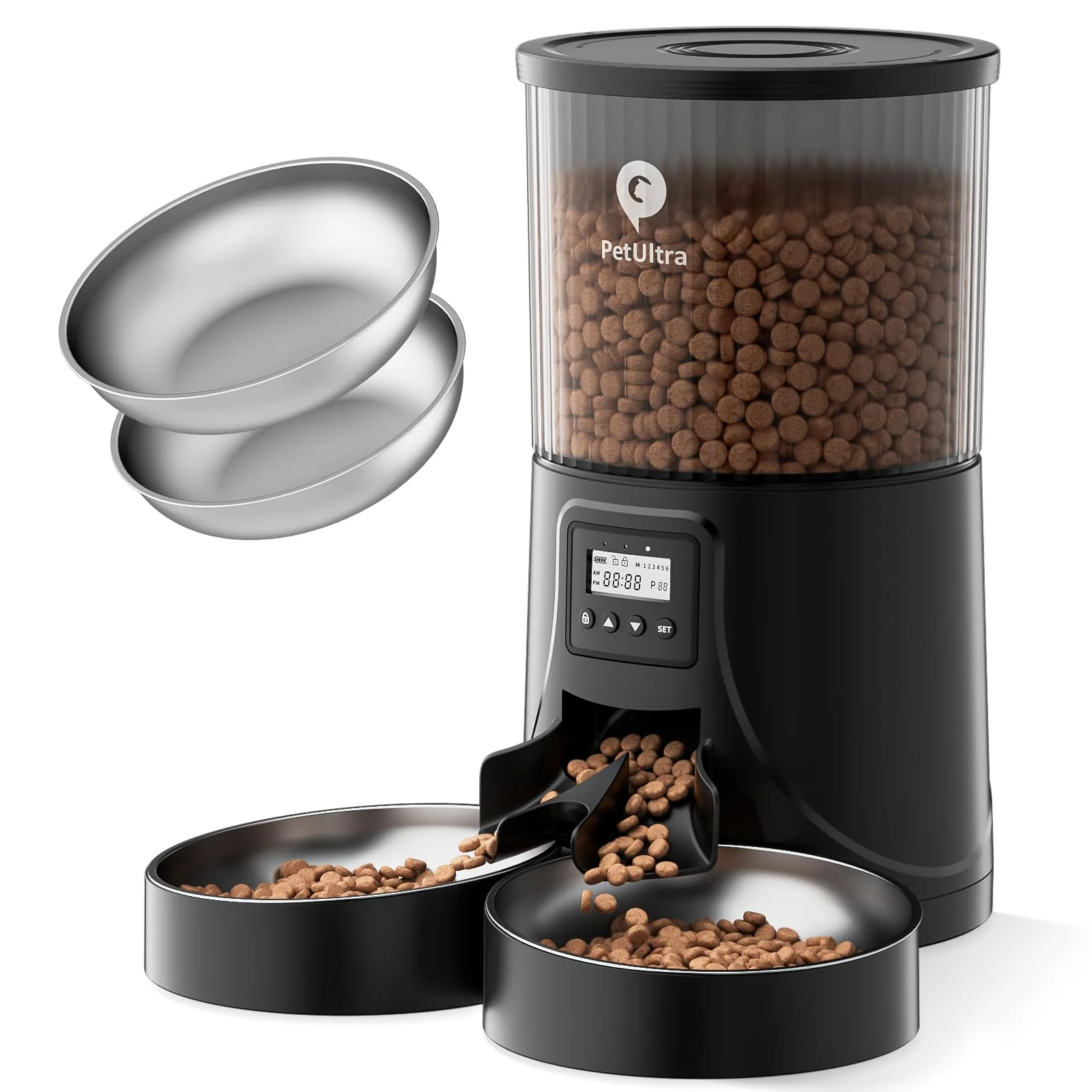 Lightweight PETULTRA 2-Cat Automatic Feeder 16 Cups 4L Timed Meals Dual Power Smooth