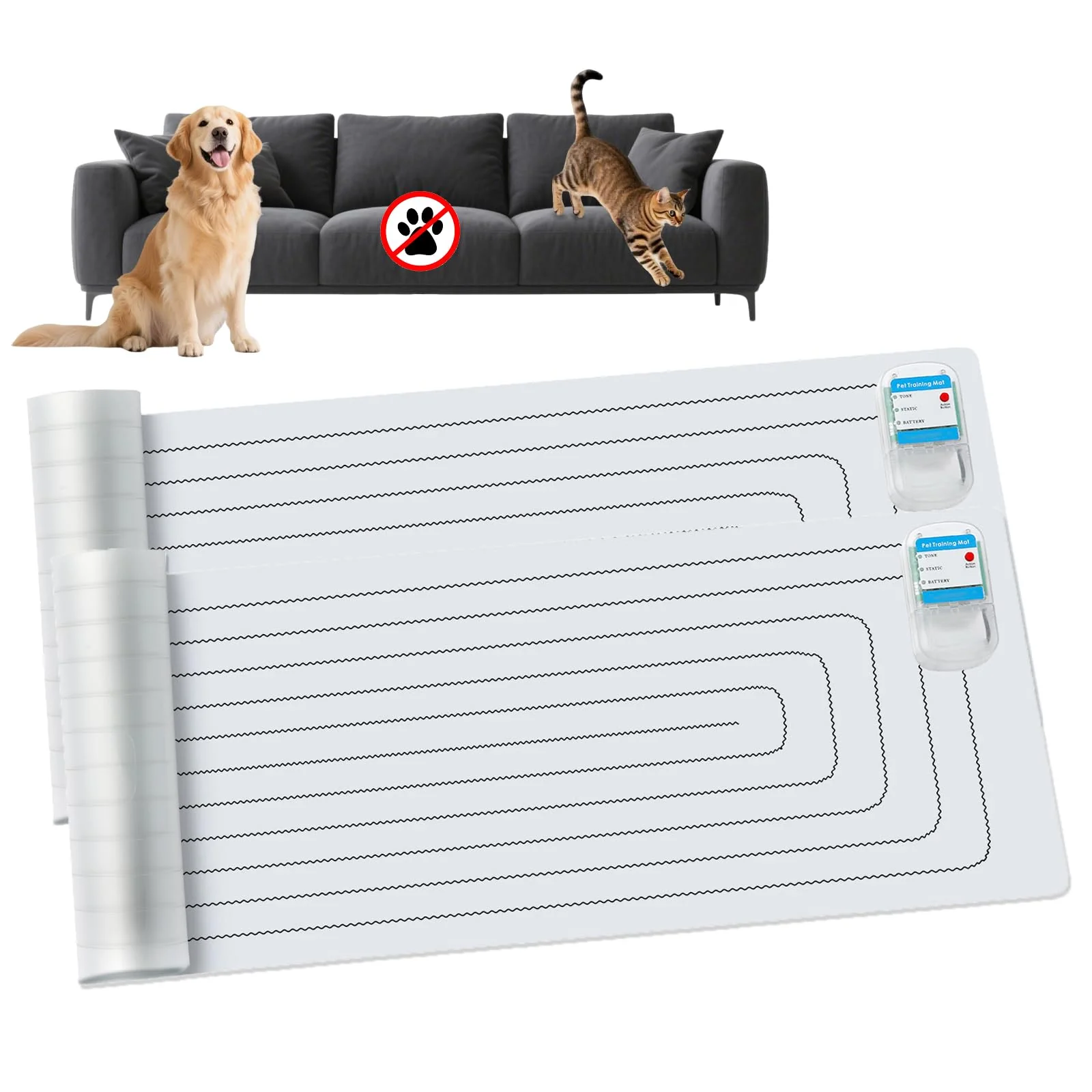 Top-Quality PAPARELA Scat Shock Mat for Dogs Cats – 2-Pack 60x12 3 Training Modes Clean