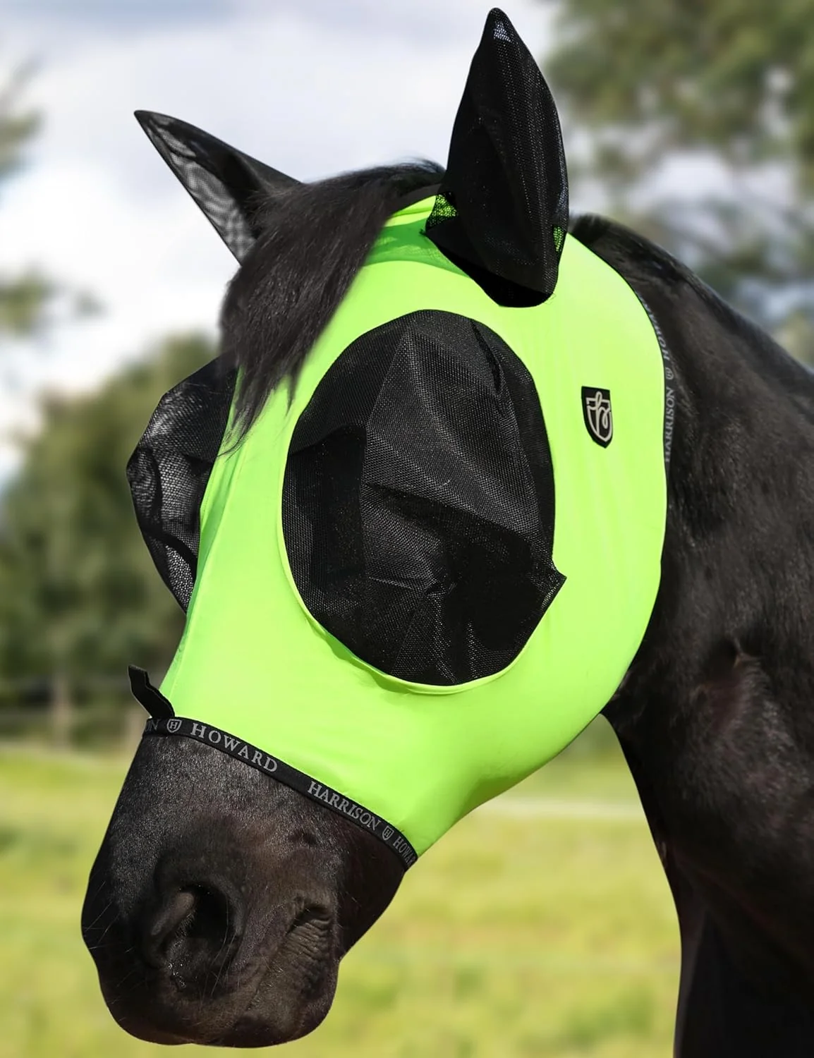 Solid Harrison Howard Horse Fly Mask with Forelock Opening Stretch Breathable and Comfortable for Horses UV -Protection Fluorescent Yellow L Exclusive