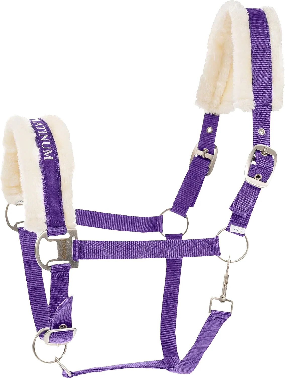 Verified HORZE Howard Soft Fleece Padded Adjustable Polyester Horse Halter - Purple - Warmblood Modern