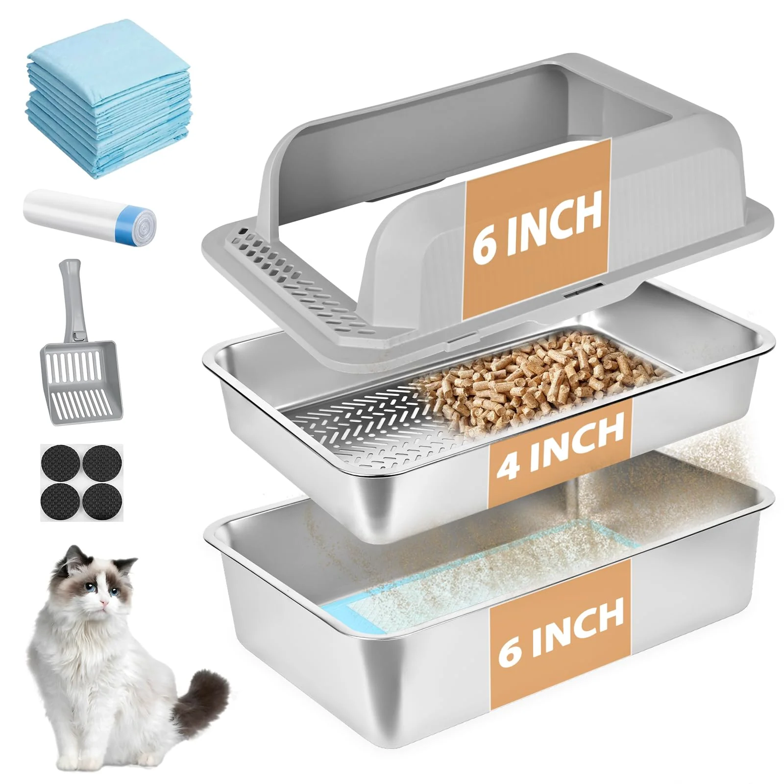 Versatile Homegroove Stainless Steel Sifting Litter Box for Pine Pellets – XL XXL with Lid Accessories Green