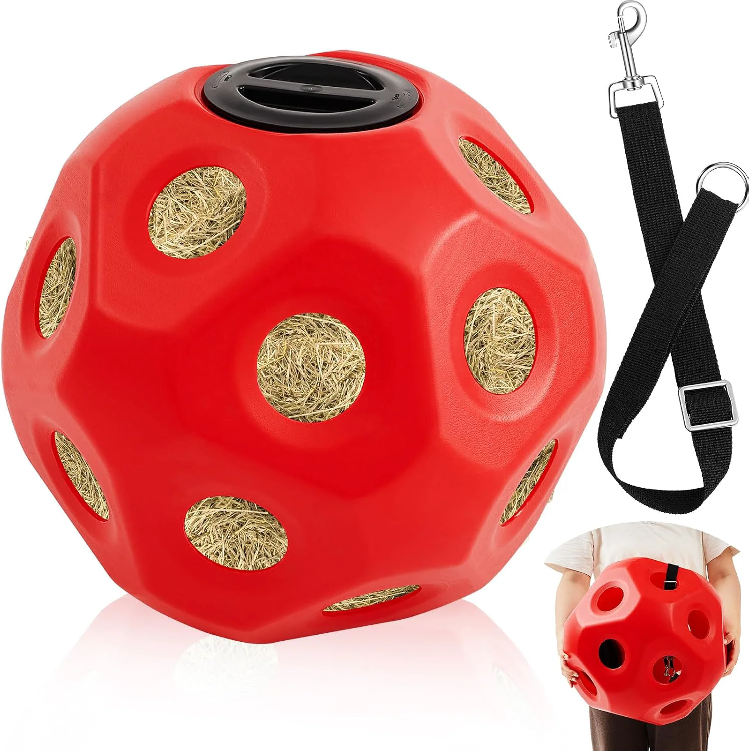 Solid 15.75 Hay Ball for Horse with Hanging Strap Slow Feed Horse Treat Ball Extra Large Hanging for Paddock Stall Stable Supplies Red High-End