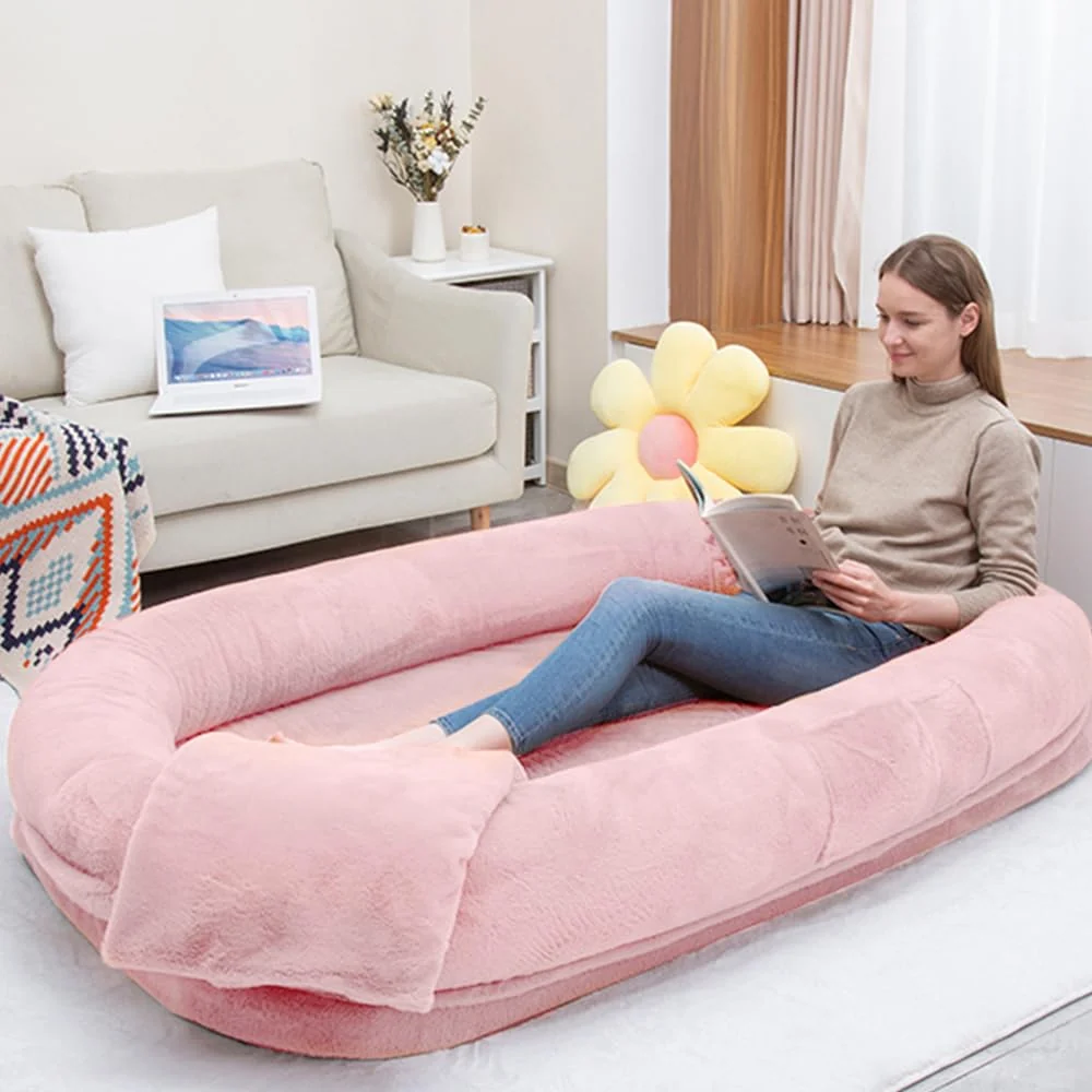 World-Class SCNUT Ultra-Soft Human-Size Dog Bed for People and Pets – 77x51x11 Pink Extra Large with Raised Rim Durable