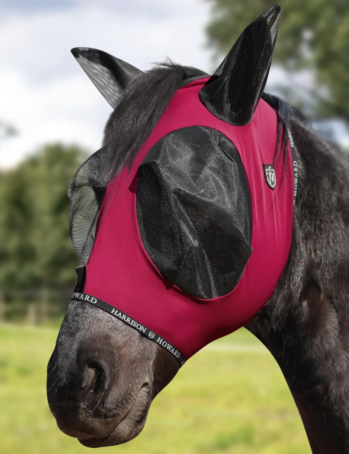 Reusable Harrison Howard Horse Fly Mask with Forelock Opening Stretch Breathable and Comfortable for Horses UV -Protection Burgundy L Sophisticated