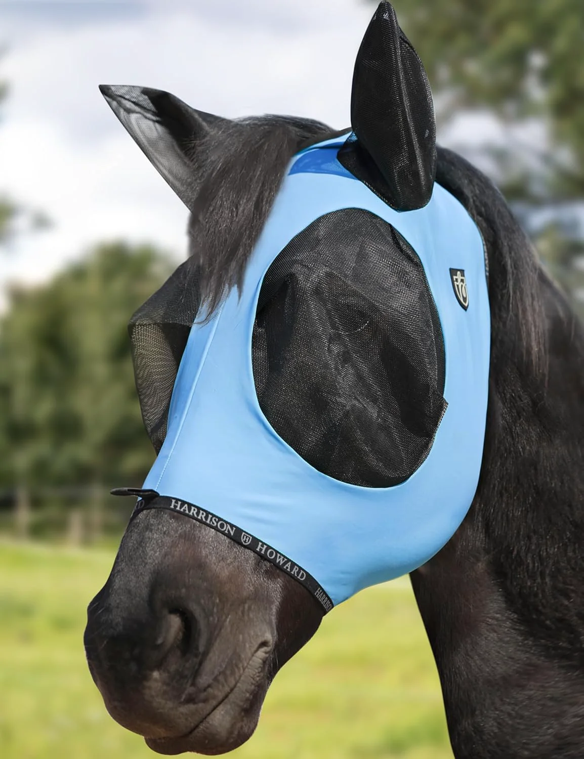 Secure Harrison Howard Horse Fly Mask with Forelock Opening Stretch Breathable and Comfortable for Horses UV -Protection Ice Blue L Next-Generation