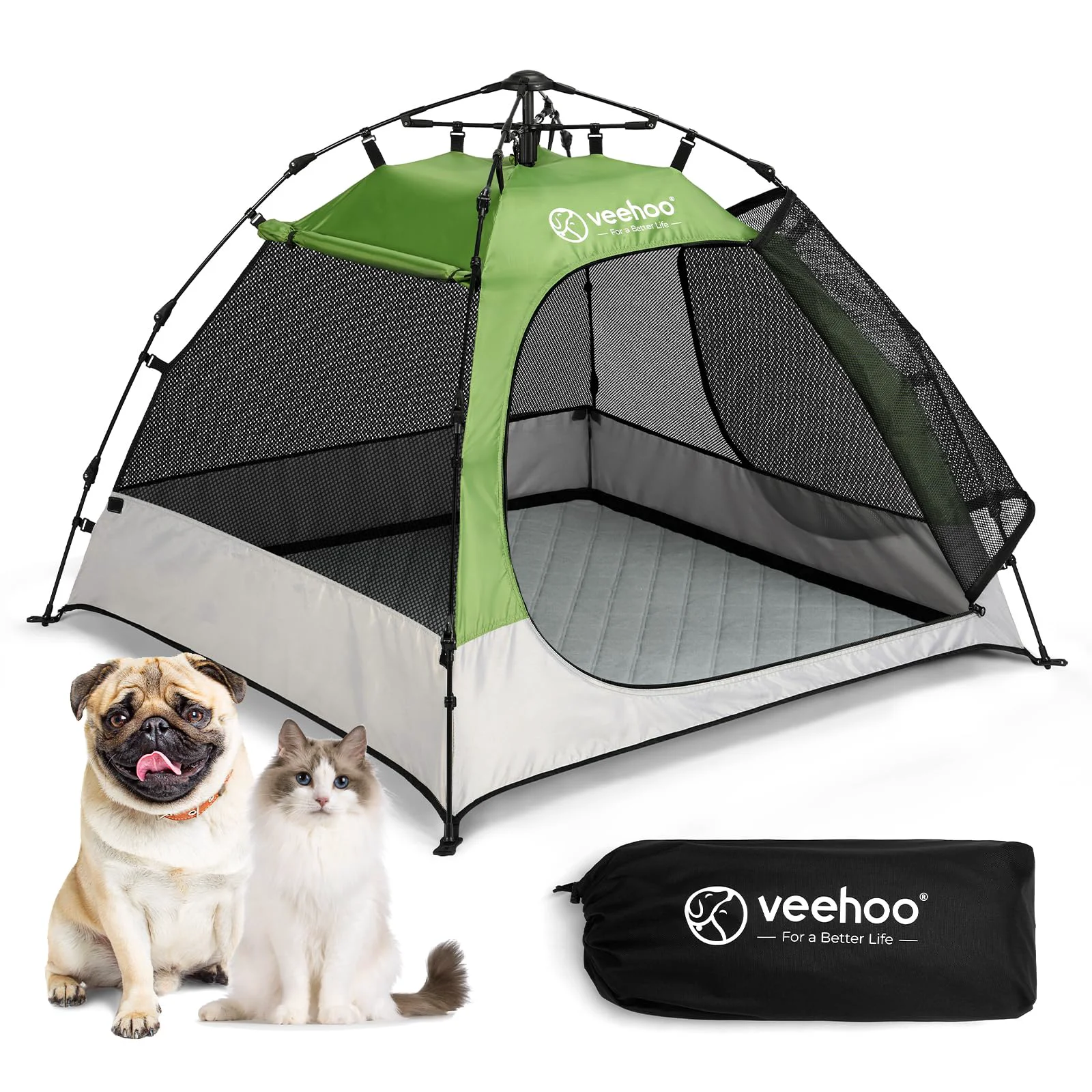 Green Veehoo Pop Up Pet Tent House — Waterproof Indoor Outdoor Shelter for Pets Long-Lasting