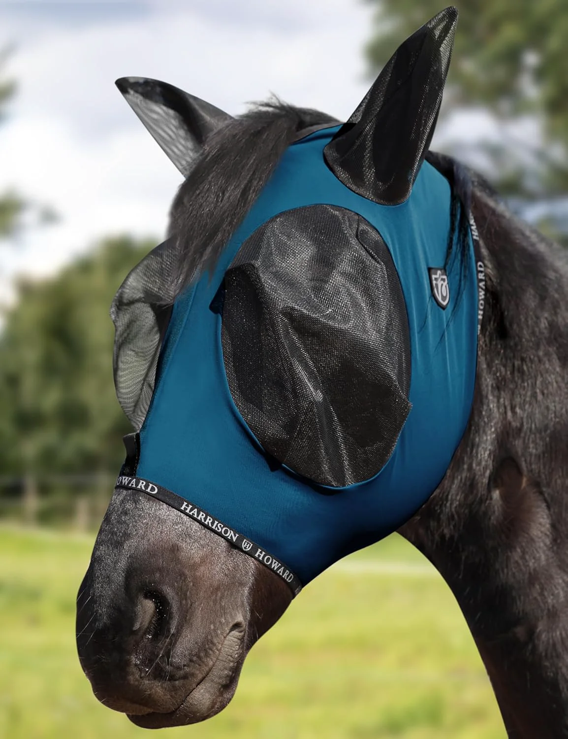Certified Harrison Howard Horse Fly Mask with Forelock Opening Stretch Breathable and Comfortable for Horses UV -Protection Peacock Blue M Expertly Made