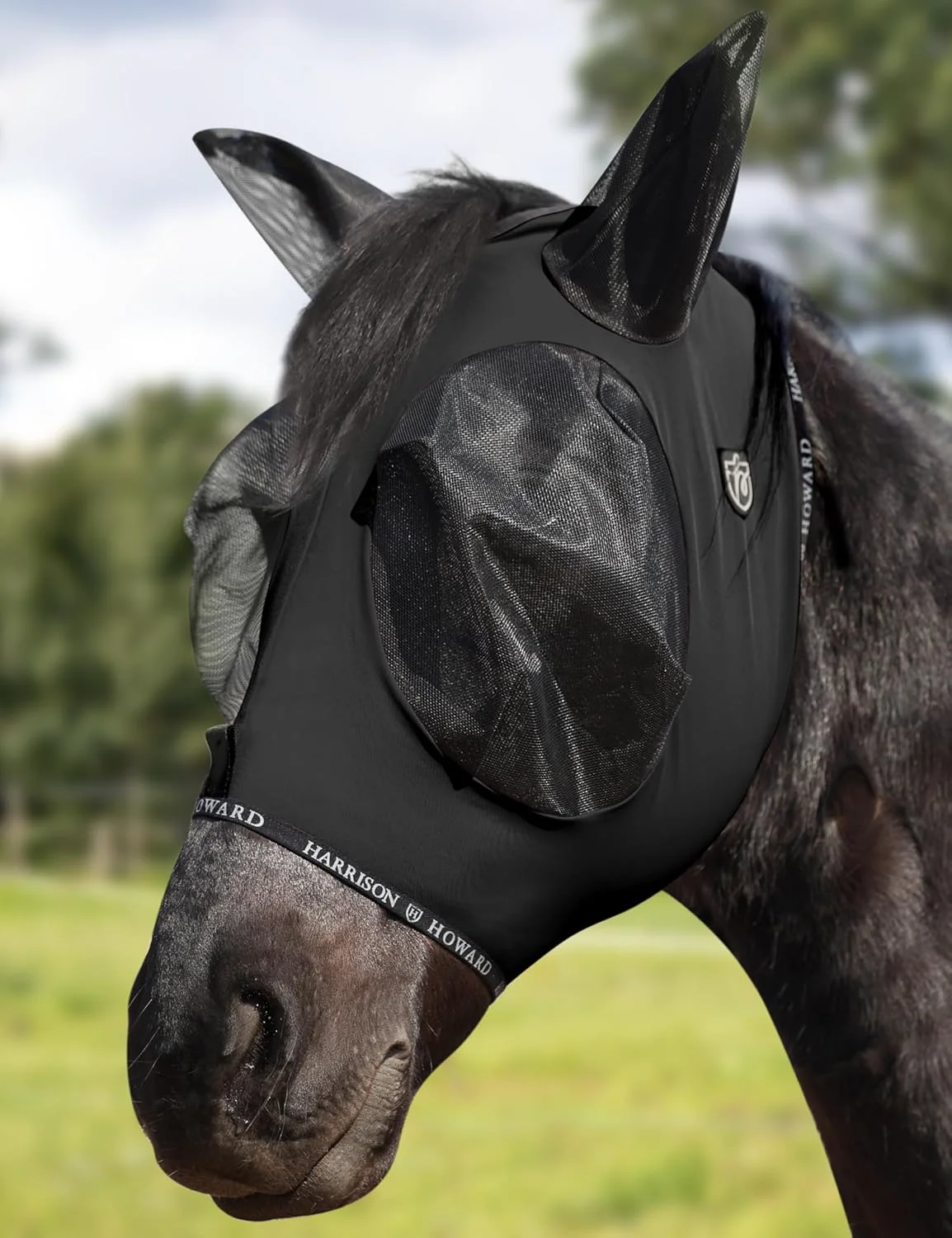 Authentic Harrison Howard Horse Fly Mask with Forelock Opening Stretch Breathable and Comfortable for Horses UV -Protection Black M Sustainable