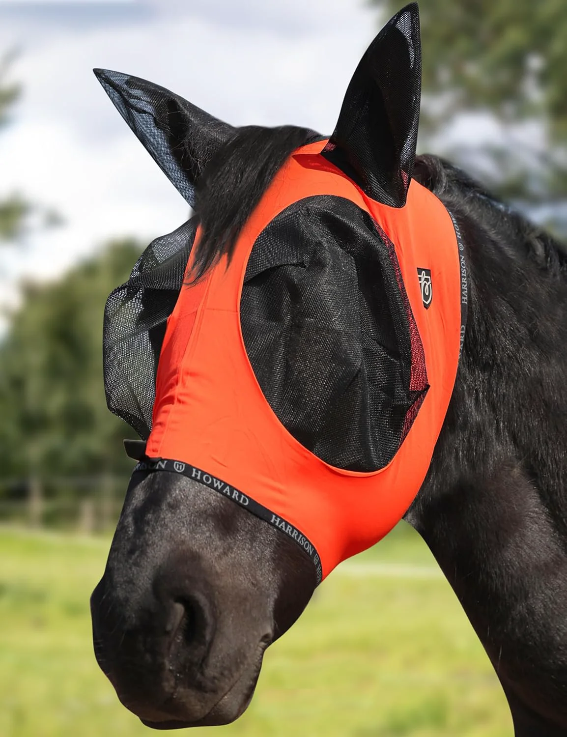 Prestigious Harrison Howard Horse Fly Mask with Forelock Opening Stretch Breathable and Comfortable for Horses UV -Protection Orange M Stylish
