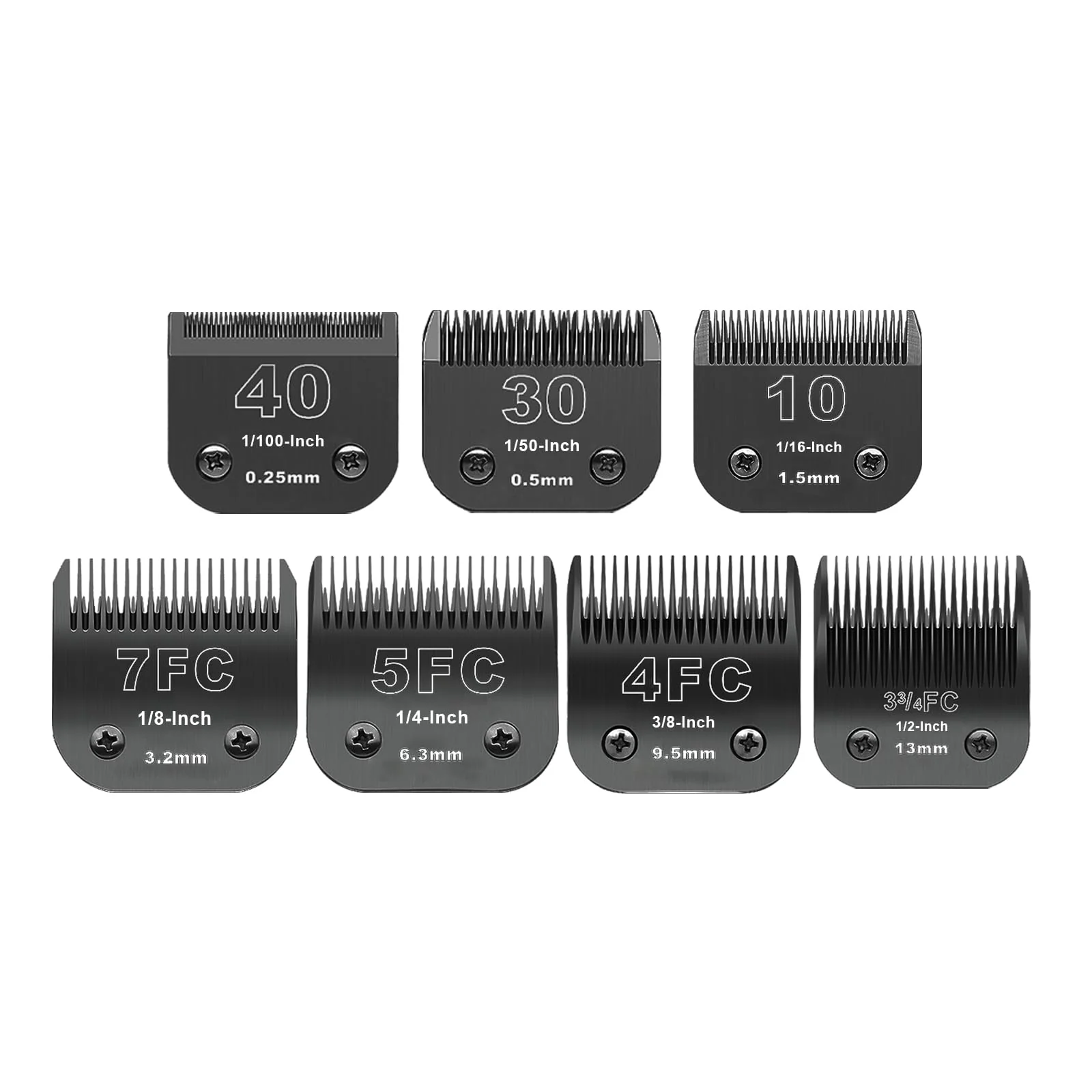 Fine DODAER Black Detachable Dog Grooming Clipper Blade Set — 7-Piece 0.25–13mm Compatible with Andis Oster A5 Wahl KM10 Professional