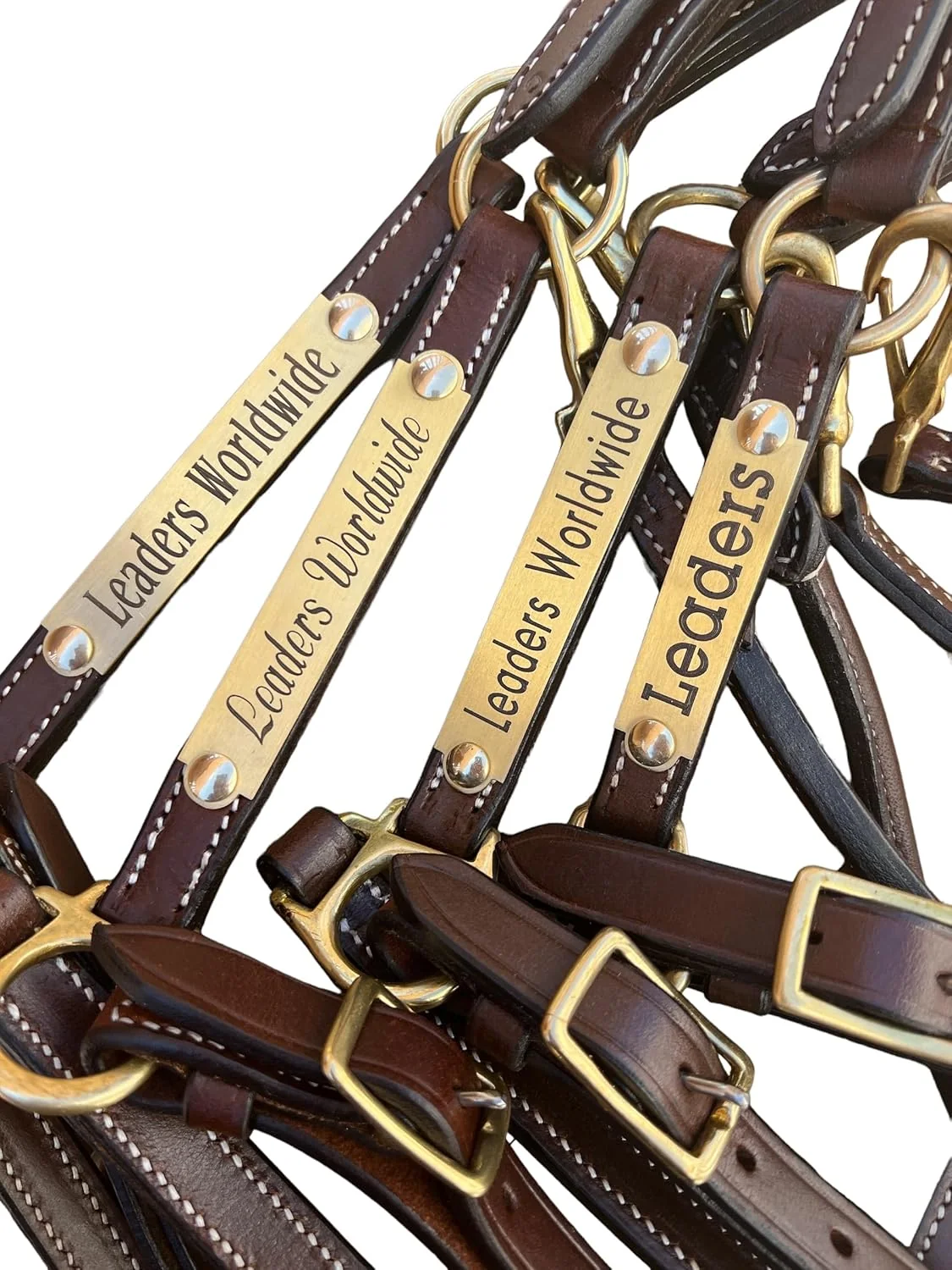 Breathable Leaders 3 4 Leather Halter for Horses with Customized Engraved Name Plate Brown Leather with Solid Brass Hardware Top-Quality