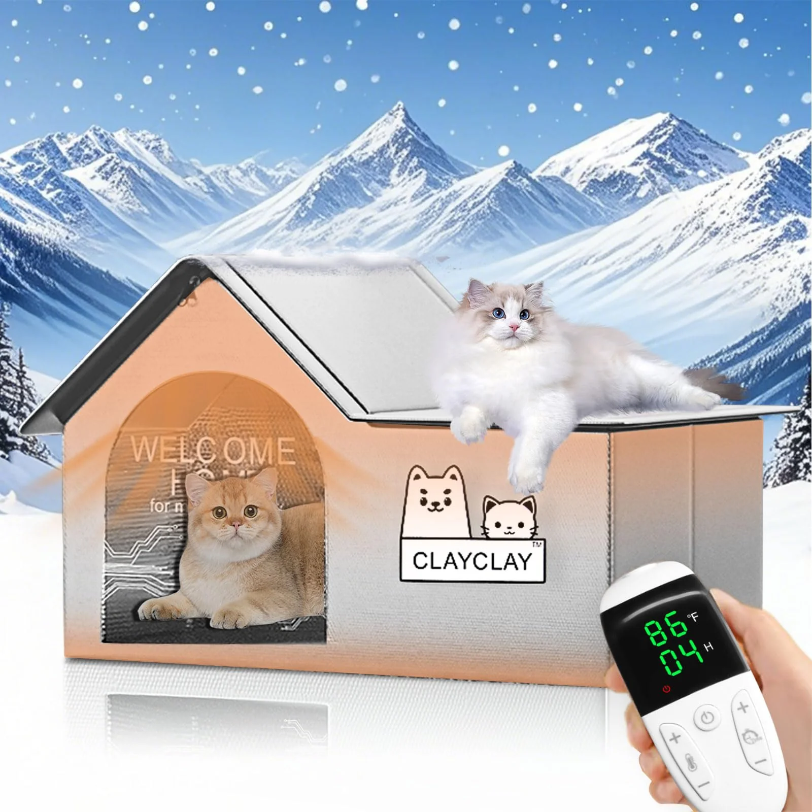 Reusable CLAYCLAY Sturdy Heated Cat House – Waterproof Insulated Outdoor Shelter for All-Season Use 21 D x 15 W x 17 H Responsible