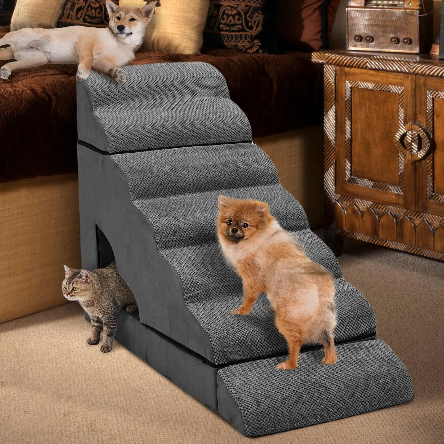 Clean LitaiL Dog Stairs for High Beds - 34in Tall 7-Step Non-Slip Pet Steps Lightweight