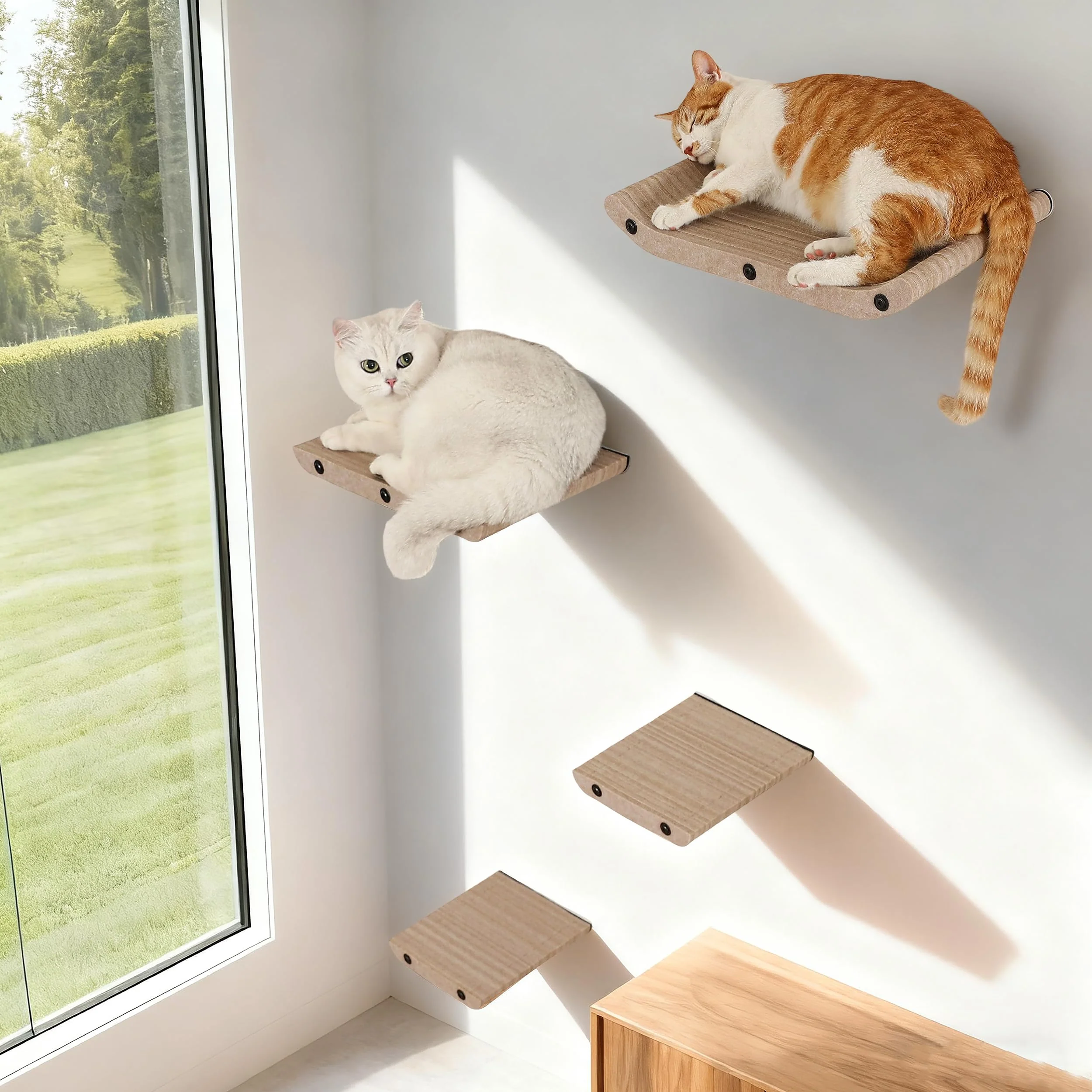Modern HAPYKITYS Wall Mounted Cat Shelves Perches — Soft PET Felt Jungle Gym Set of 4 Oatmeal Long-Lasting