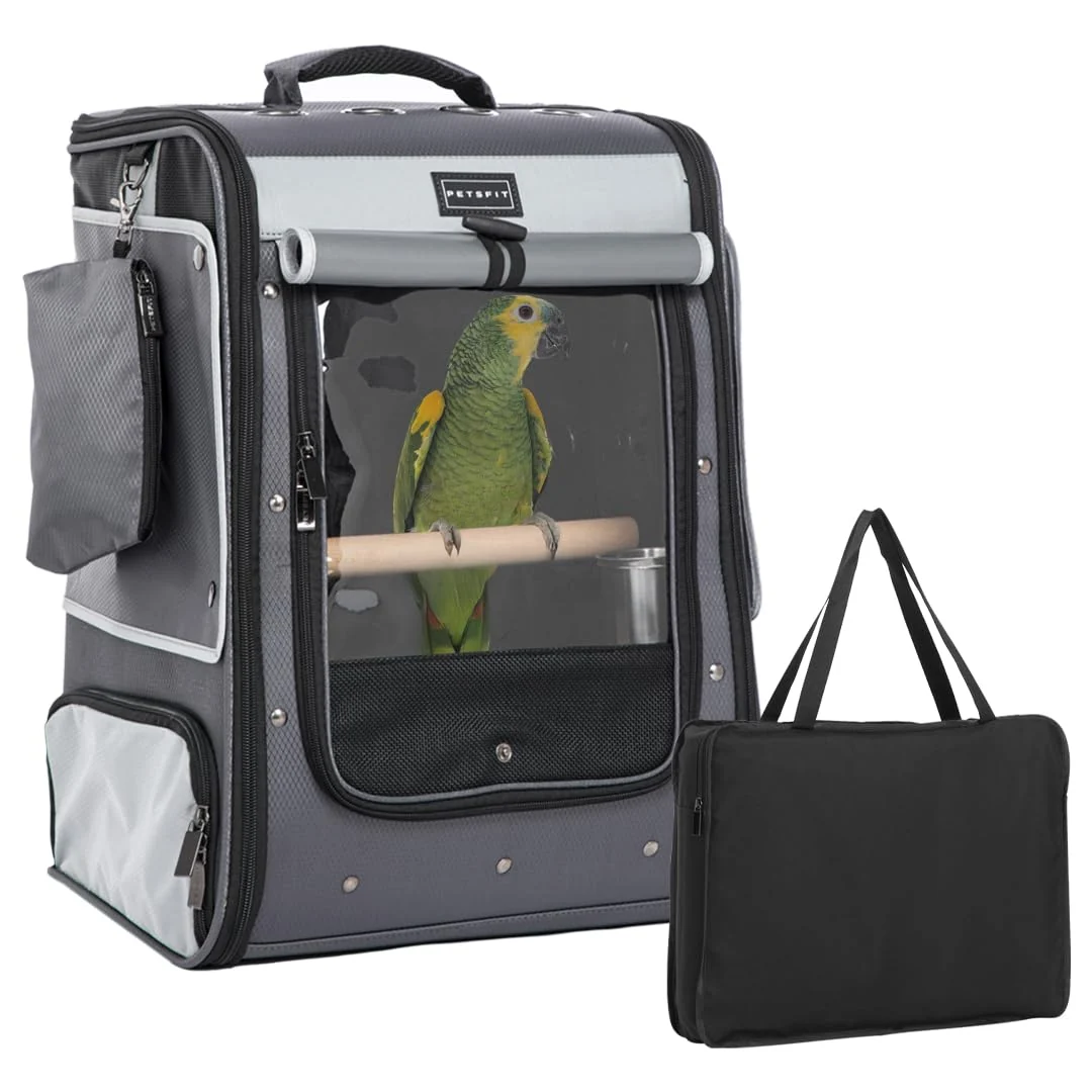 Versatile Petsfit Bird Carrier with Shade Cover Adjustable Height Perch – Great Ventilation for Medium Large Birds Environmentally Friendly