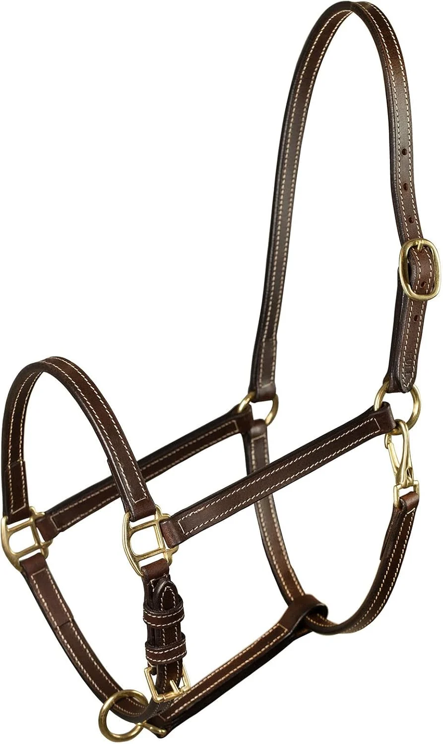 User-Friendly HORZE Fremont Soft Synthetic Leather Horse Halter Fully Adjustable with Brass Hardware Contrast Stitching - Brown - Horse Specialty