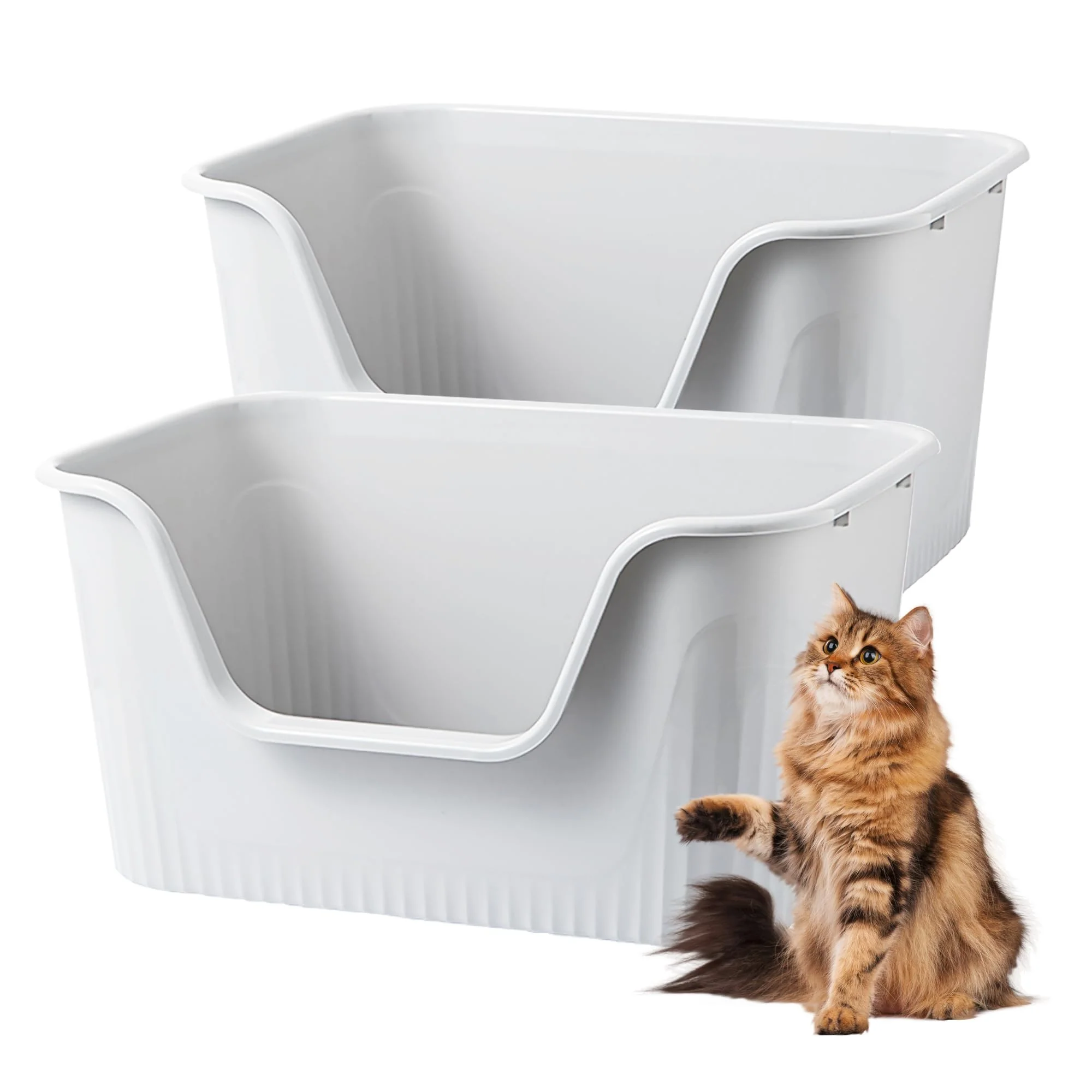 Easy-to-Use Vealind 2XL Extra Large Cat Litter Box with High Sides – 2 Boxes for 2 Cats Grey Original