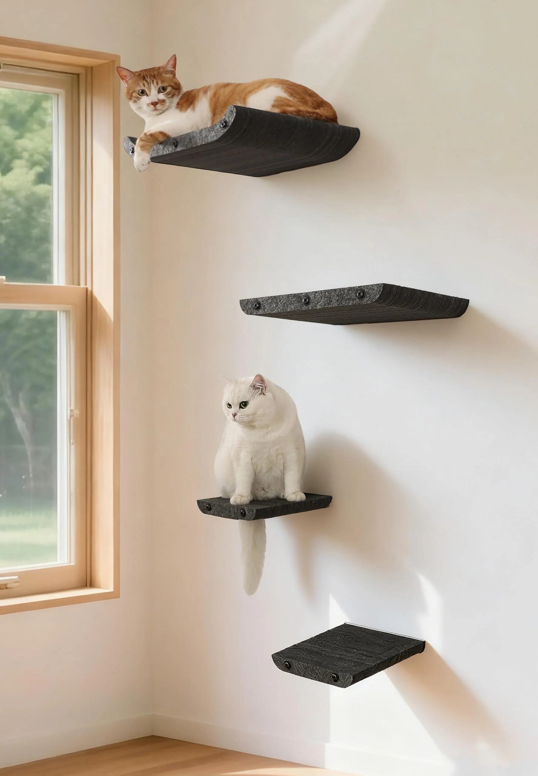 Optimized HAPYKITYS Wall Mounted Cat Shelves Perches – Indoor Climbing Wall Set of 4 Grey Natural