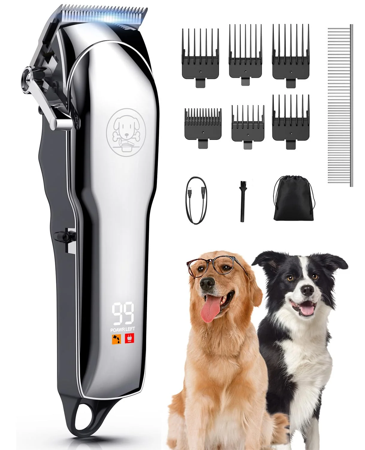 Luxury TURN RAISE Cordless Dog Clippers MS041 — 7000RPM Ceramic Blade LED Display Low-Noise Grooming Kit Recyclable