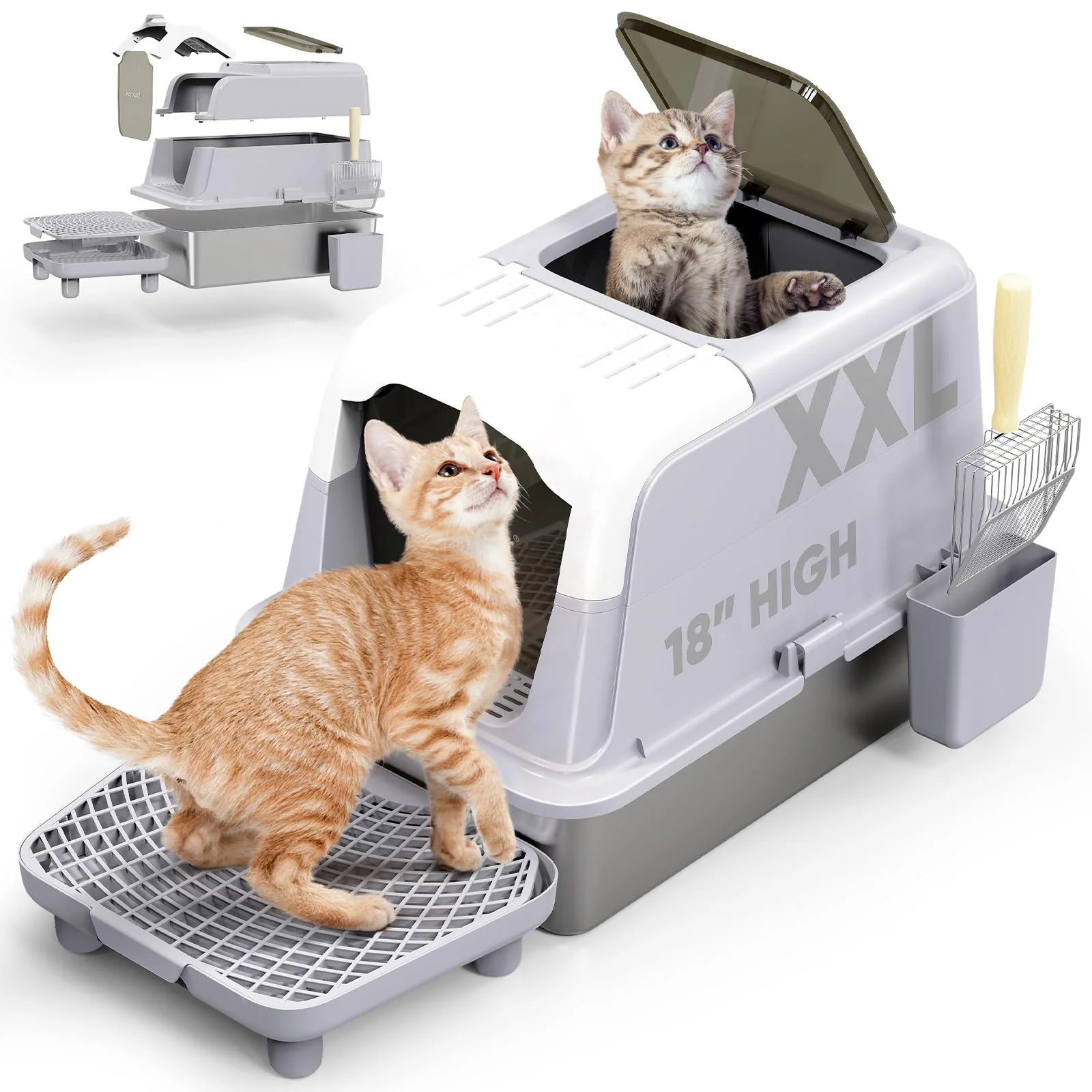 Contemporary Haroopet XXL Stainless Steel Litter Box with Lid – Enclosed Top-Exit for Large Cats Sophisticated