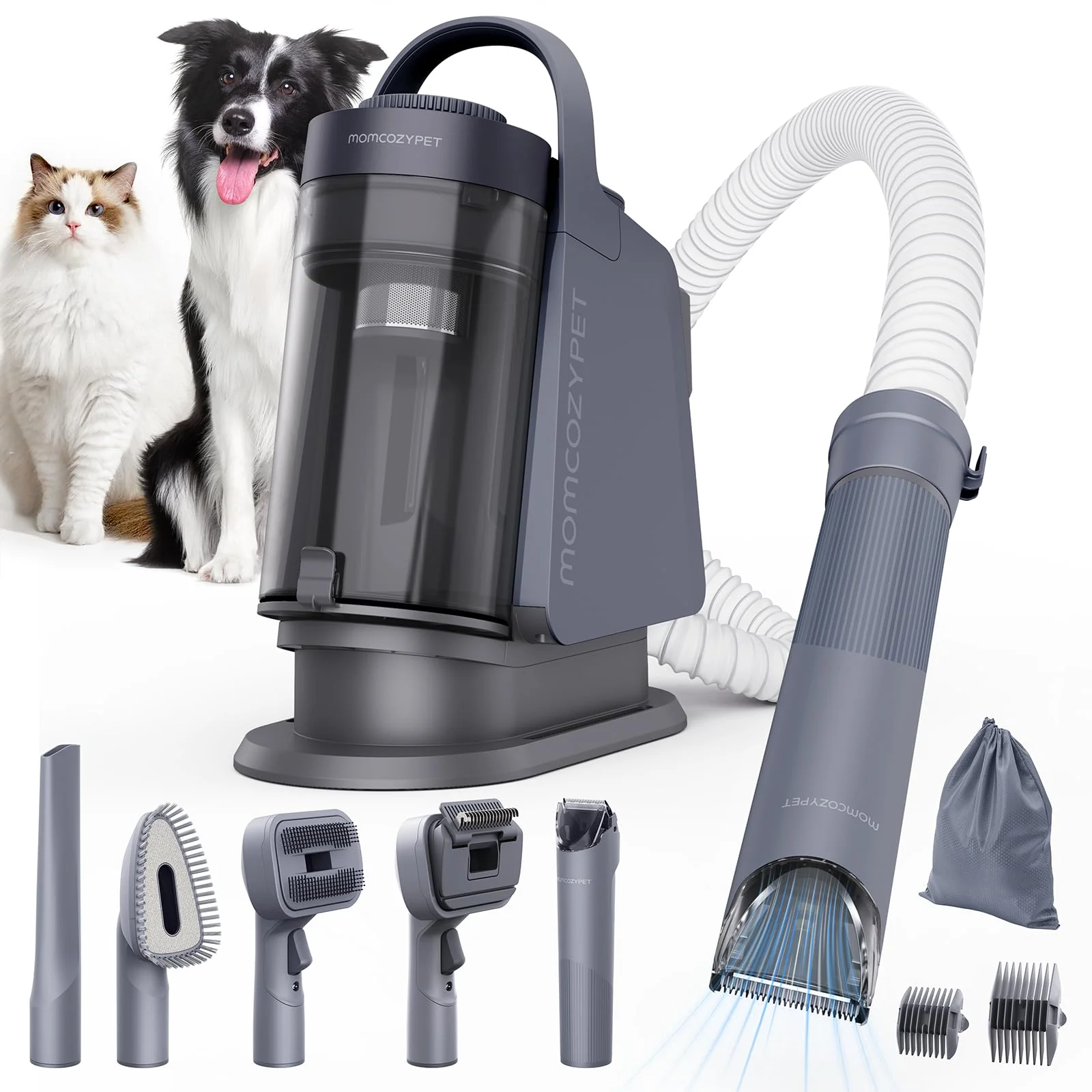 Fast MomcozyPet FurEase Dog Grooming Kit — 13000Pa Vacuum 5 Tools 2.5L Canister Iron Gray Eco-Friendly