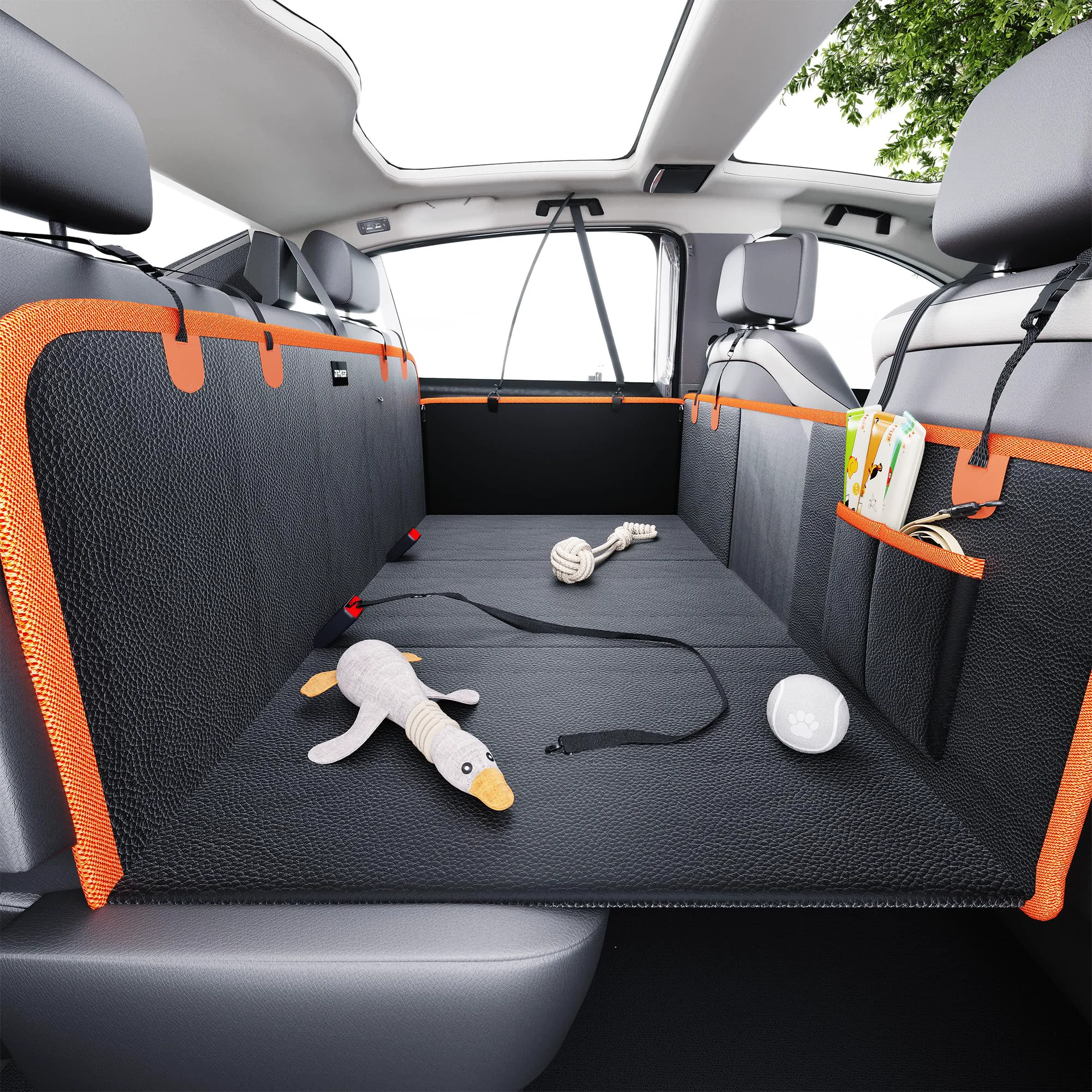Dependable DNYKER Back Seat Extender for Dogs – 52x25 in PU Leather Car Hammock Waterproof 450 lb Capacity Soft