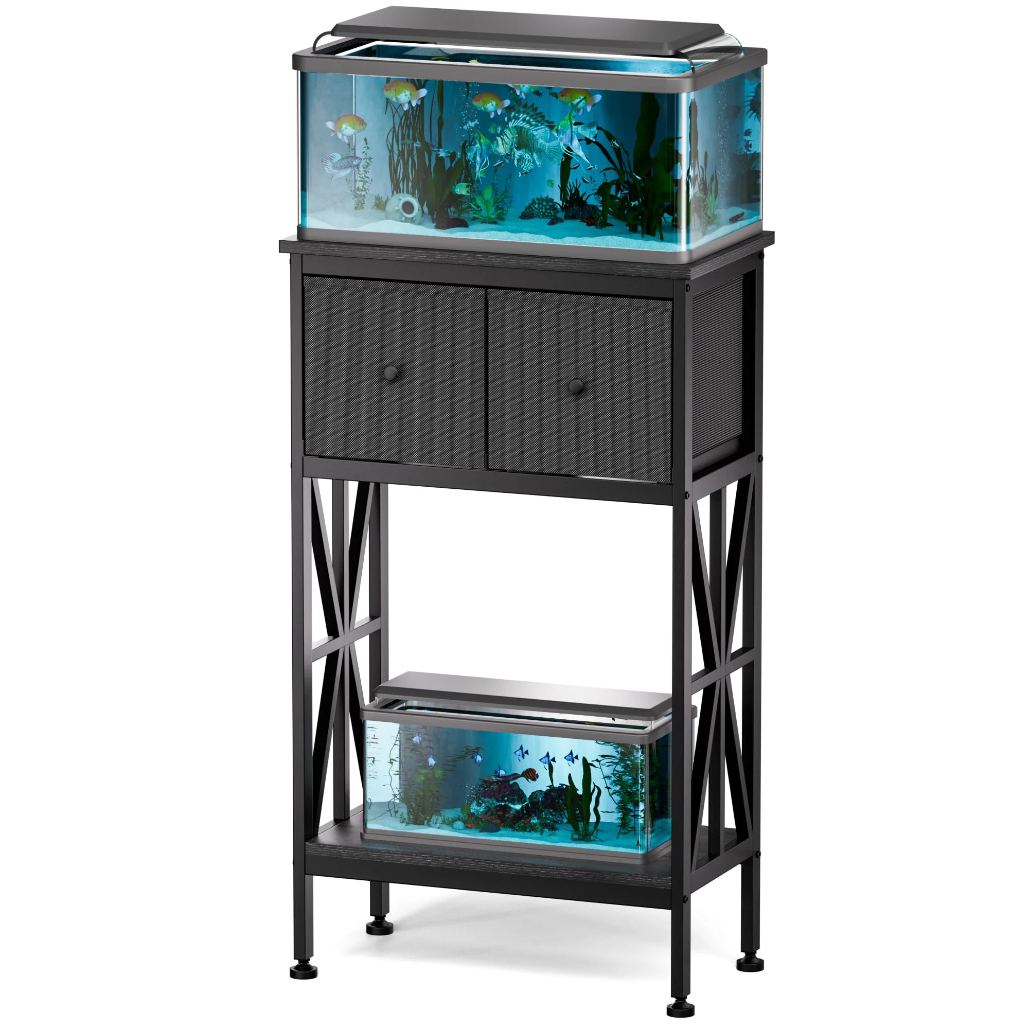 Elite TRZZ 5-10 Gallon Aquarium Stand - Heavy-Duty Dual-Tier Cabinet for 5-10 gal Tanks 20.47 x 11.02 in Black Optimized