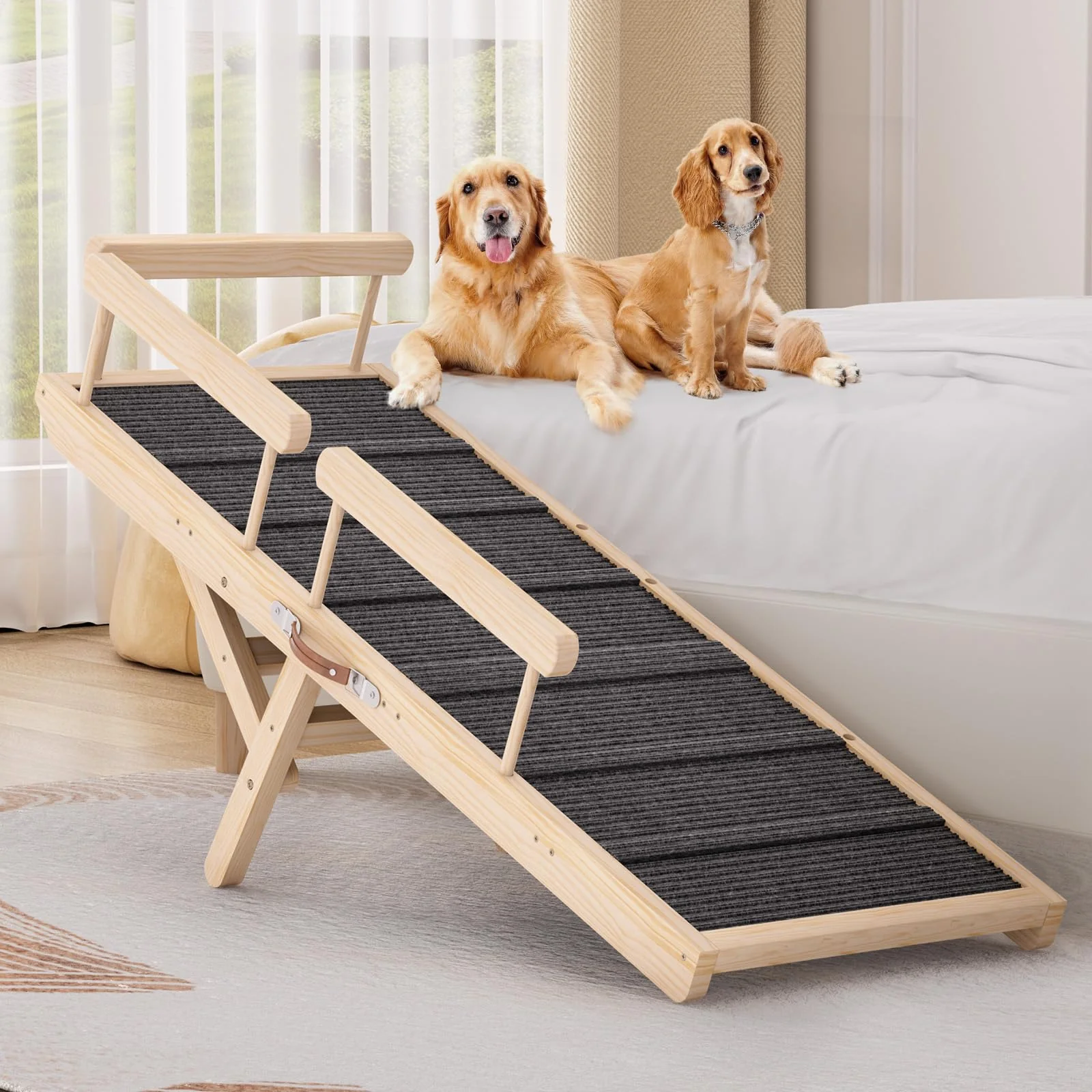 Refined Tresbro Dog Ramp for Bed – 6-Height Adjustable Anti-Slip Carpet Guard Rails 200 lb Capacity Sophisticated
