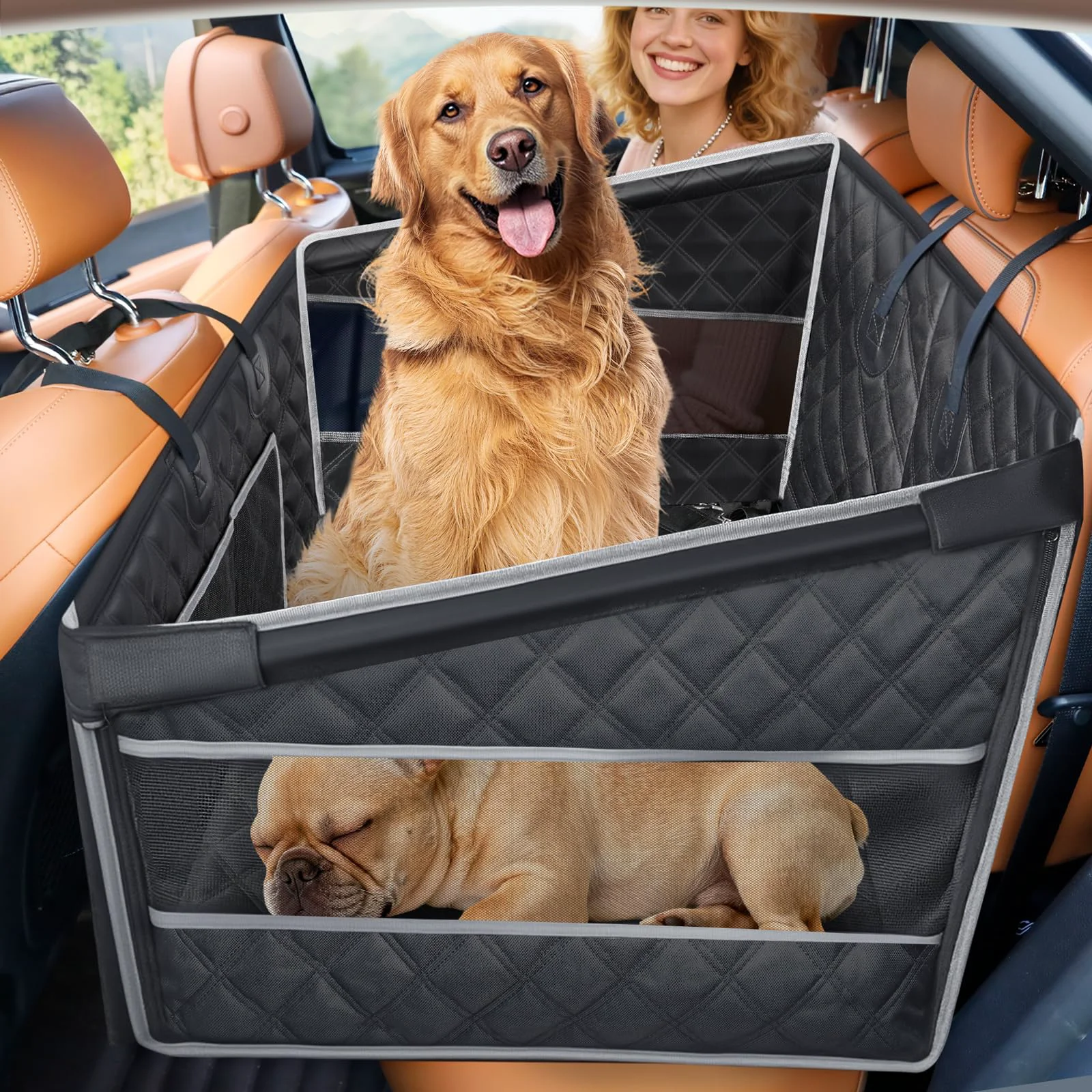 Soft Gimars Upgrade Dog Car Seat for Large Medium Dogs — Waterproof Back Seat Extender with Non-Slip Base Enhanced