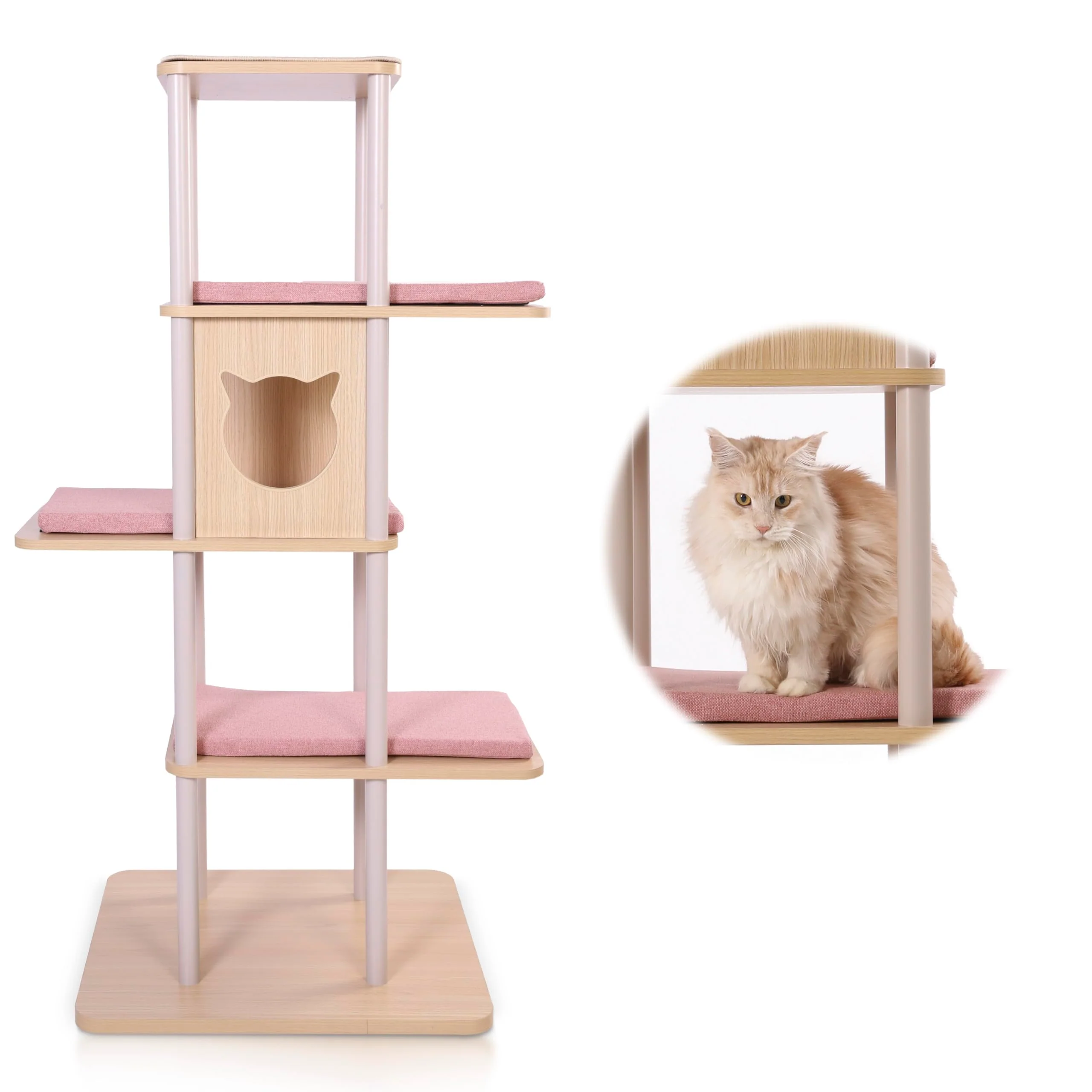 Safe KONELCARE Modern Large Cat Tree 62 Tall — Pink 57 lb Frame XL Platforms Original