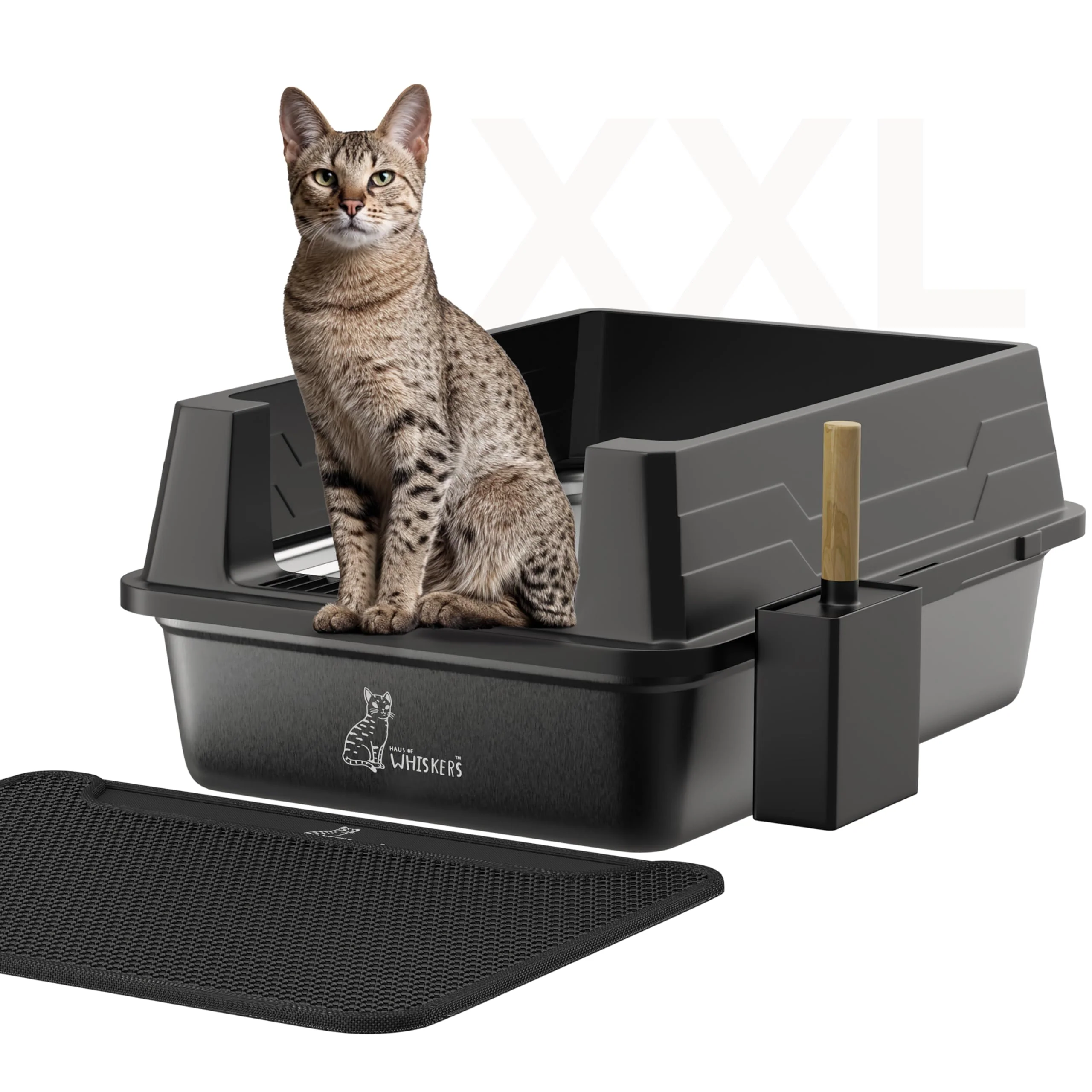 Effective HAUS OF WHISKERS XXL Stainless Steel Litter Box — Extra Large High Walls 28-inch L x 20-inch W x 12-inch H Exclusive