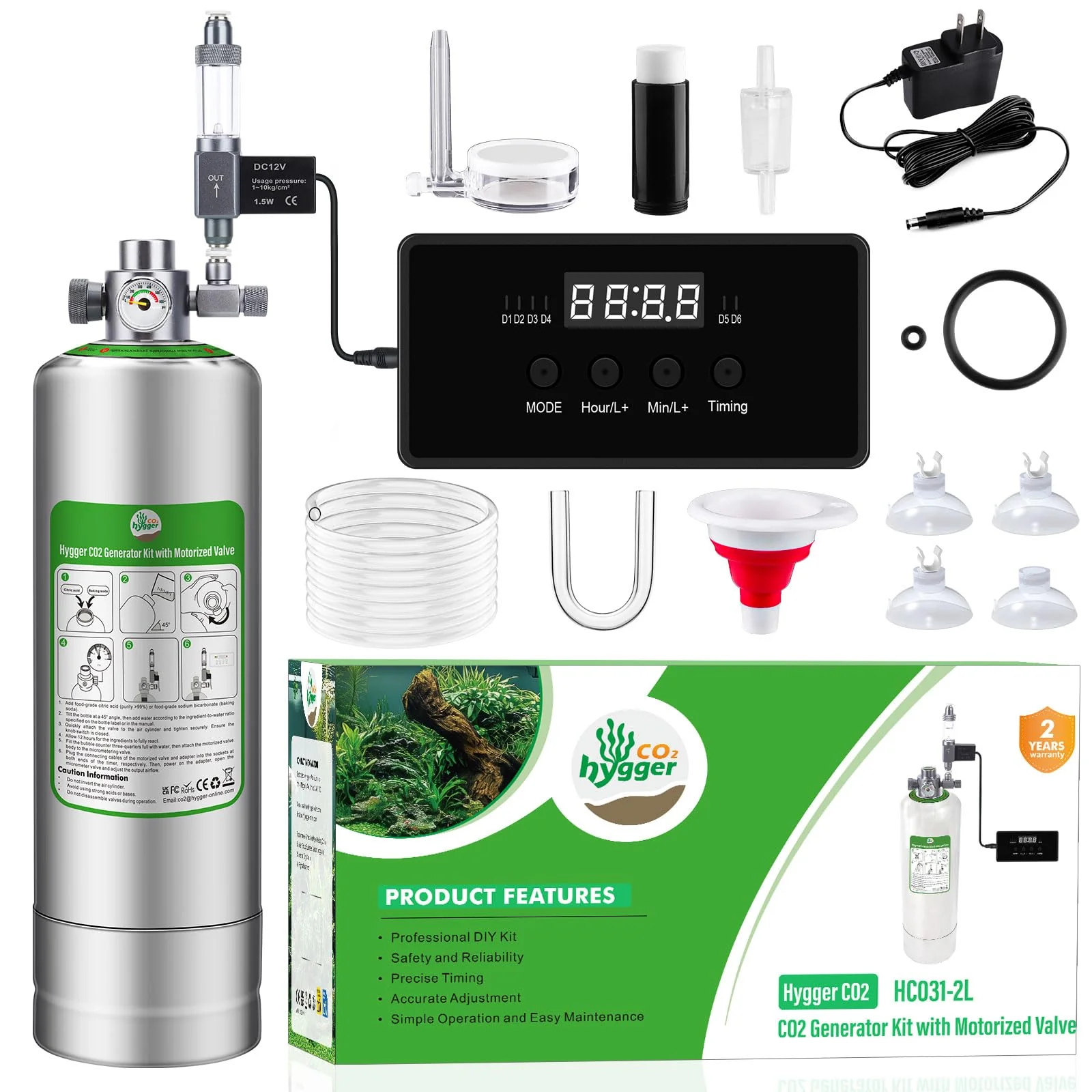 Detailed Hygger CO2 Upgraded 2L 5L Aquarium Generator System with Timer-Enabled Motor Valve Quick-Release DIY Kit 5L Casual