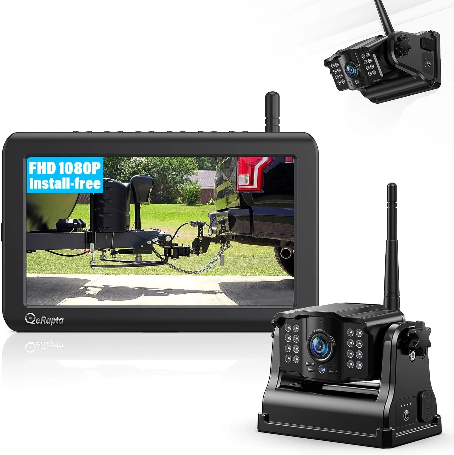 Detailed eRapta Wireless Backup Camera Magnetic 5 Portable 1-Min Install- Trailer Backup Camera with FHD1080P Infrared Night Vision 150° Wide-Angle View for Trailer RV Truck Car Tractor ACT501 Smart