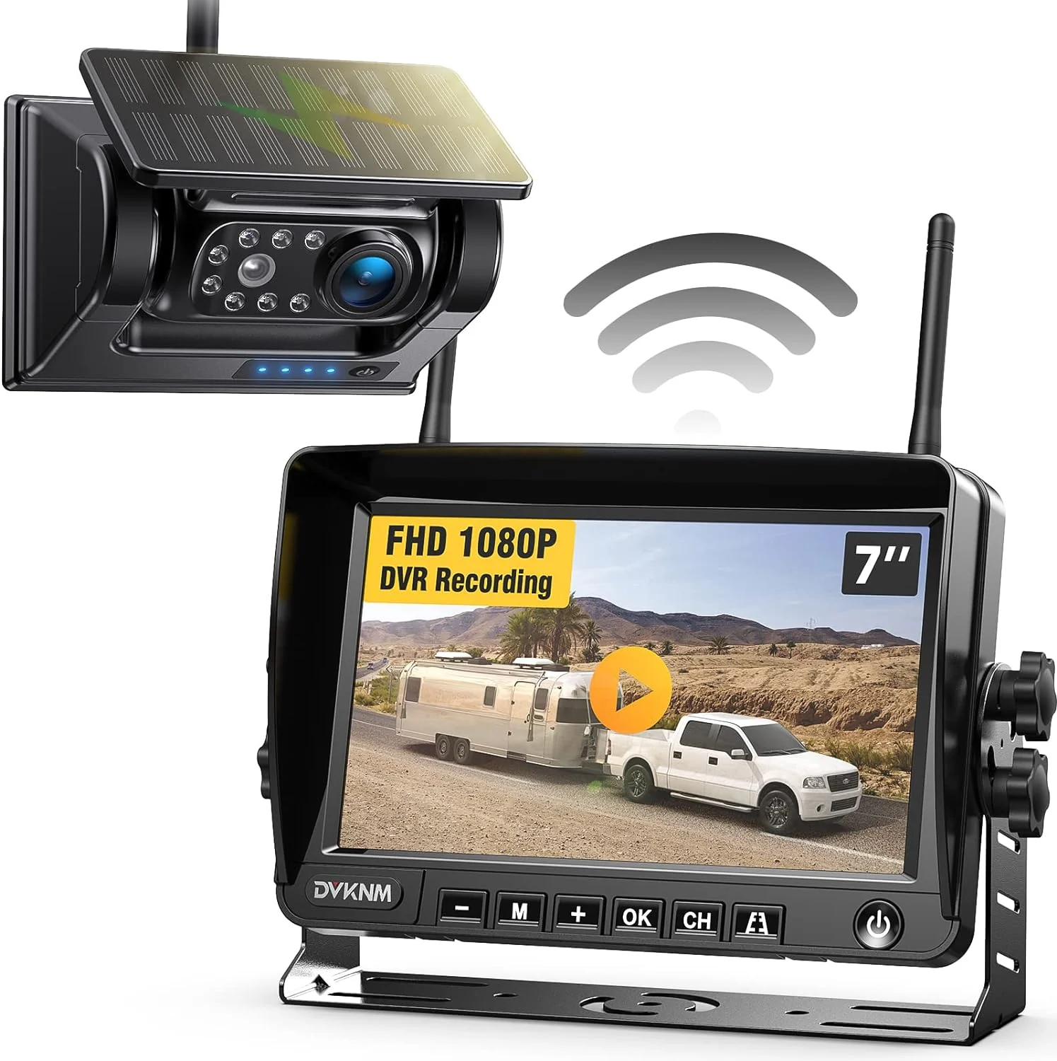 Superior Magnetic Solar Wireless Backup Camera HD1080P 3 Mins DIY Installation DVR 7 IPS Monitor Rechargeable Reverse Camera System for Hitching Gooseneck Horse Trailer Fifth Wheels Car RV Camper AP7 Minimalist