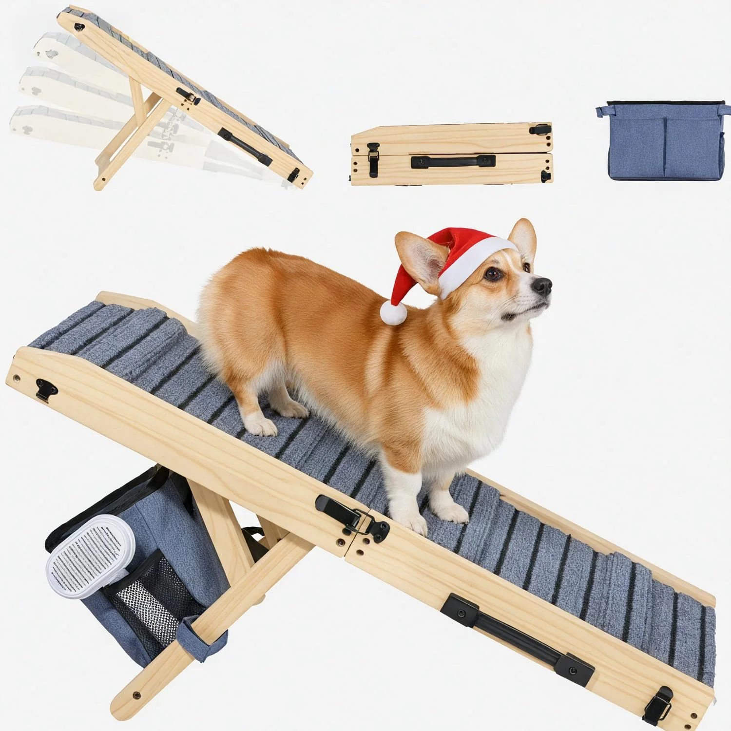 Smart FurnPulse 2025 Upgraded Premium Wood Folding Dog Ramp - Extra-Wide 12.6-Inch Surface 33-Inch Length 4-Level Adjustable Height World-Class
