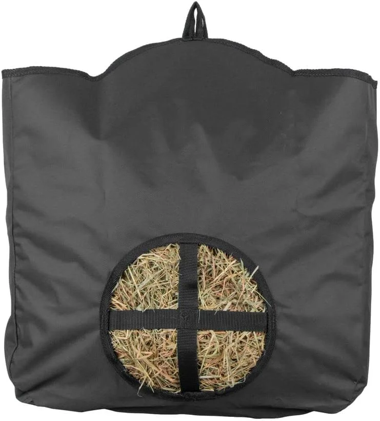 Quality Dura-Tech Nylon Hay Bag for Horses Color Black Enhances Digestion with Slow Consumption Minimizes Hay Waste Extremely Durable 600 Denier PVC Construction Solid