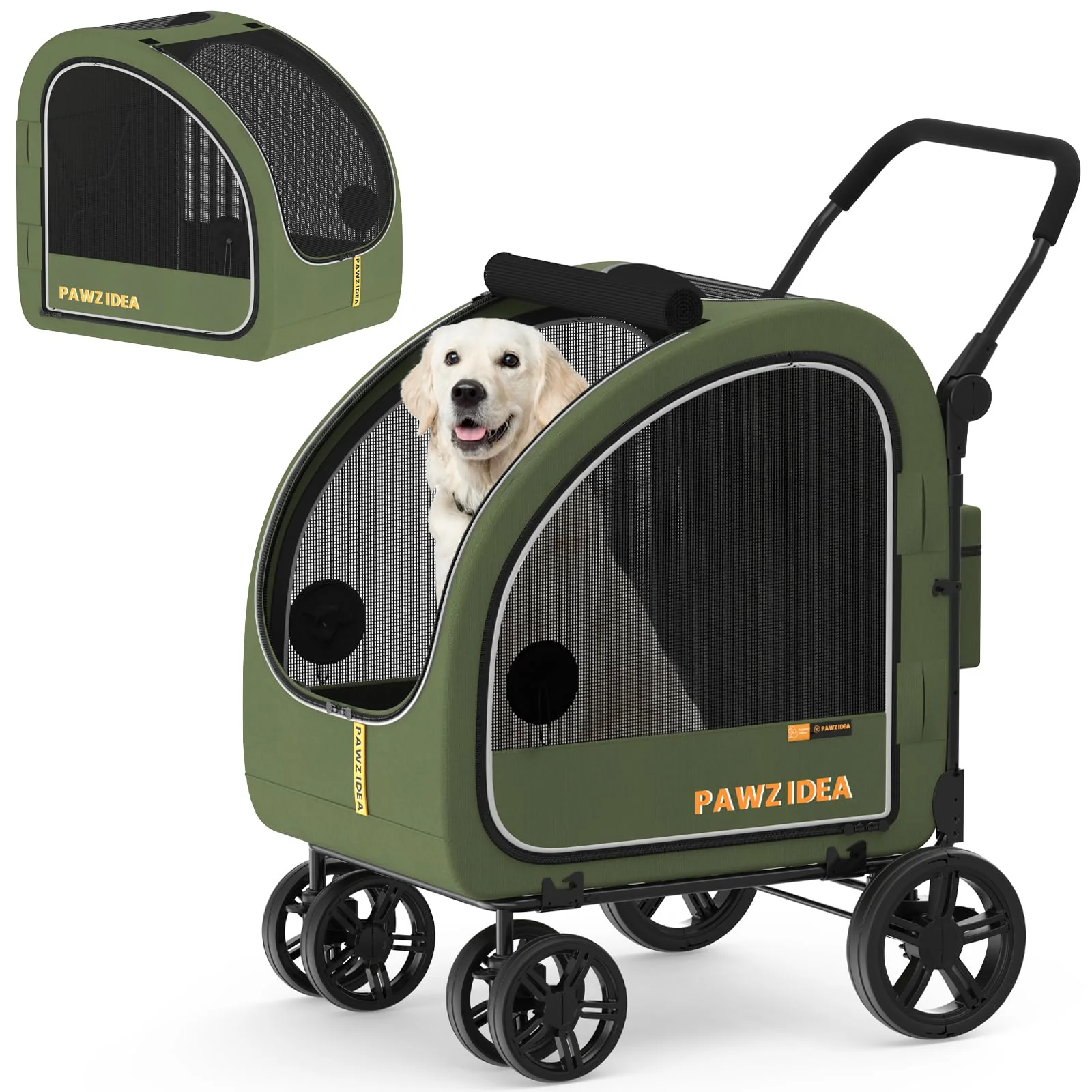 Premium Material PAWZIDEA Large Dog Stroller with Detachable Carrier – All-Terrain Up to 80 lbs Versatile