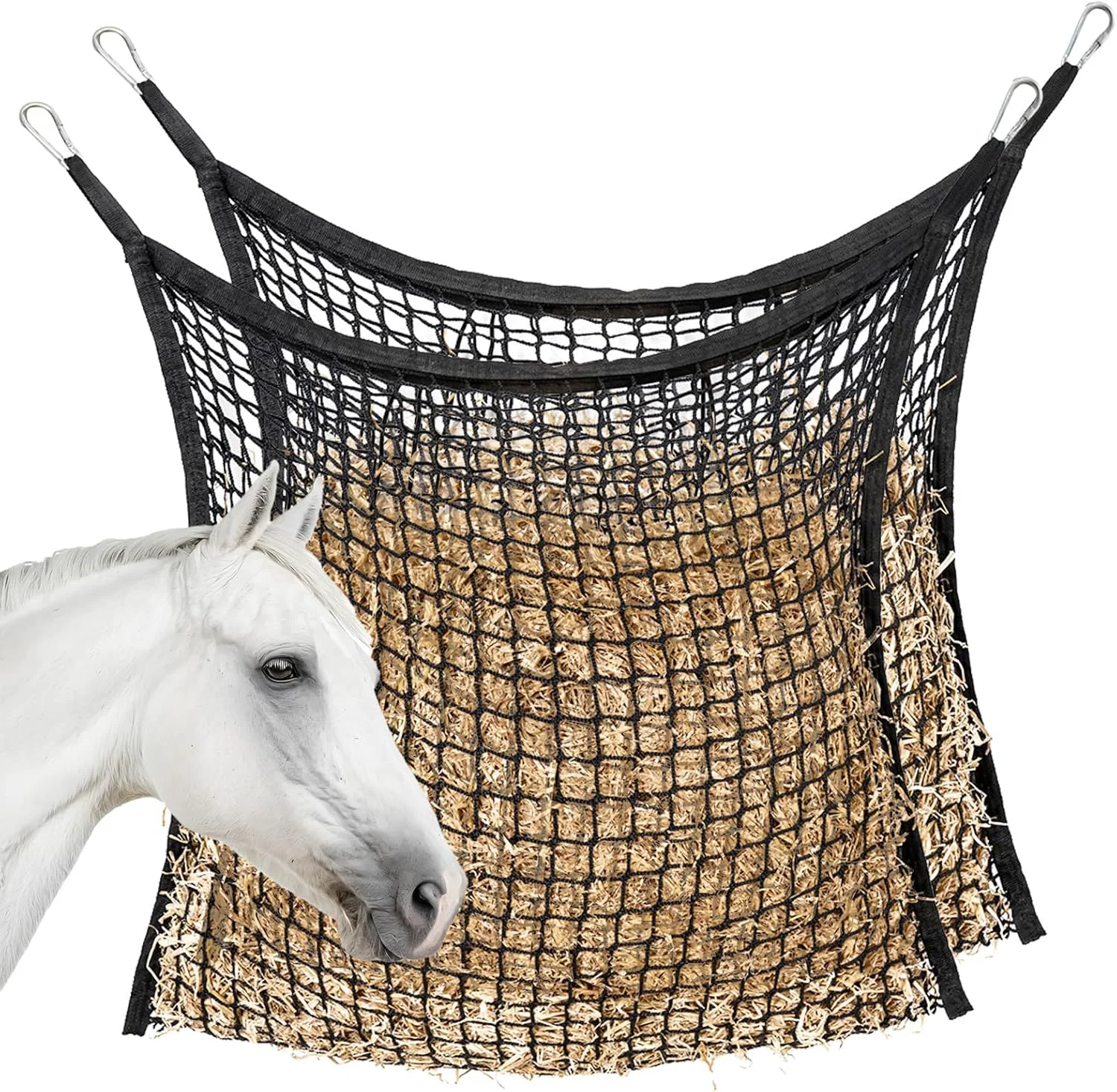 Genuine 2 PCS Slow Feed Hay Net for Horses Large Capacity Hay Bags for Horses Goats Sheep Donkey Trailer Full Day Feeding Easy to Fill and Hang Black 35 x 31 Inch High-Quality