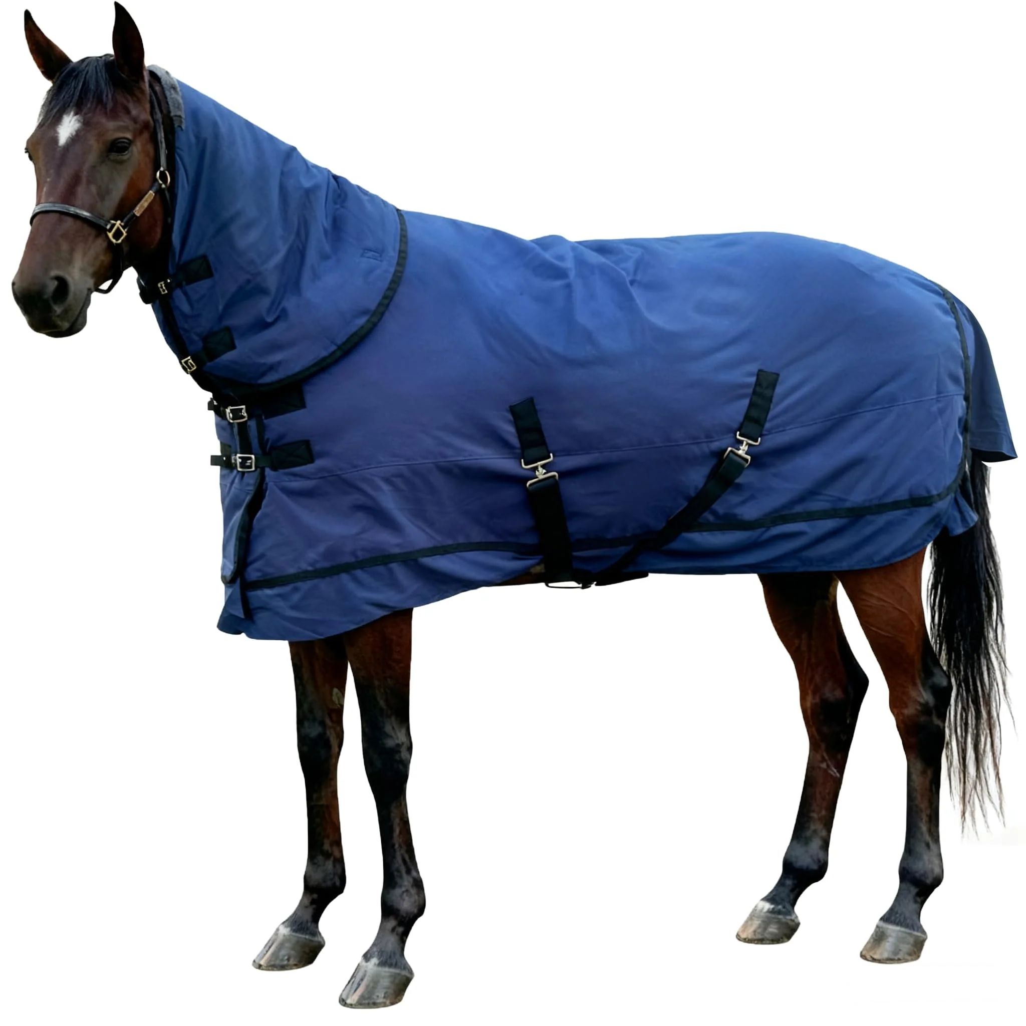 Eco-Friendly Vortexain 1600D Waterproof Horse Blanket with Neck Cover – Winter Turnout 79 Blue Secure