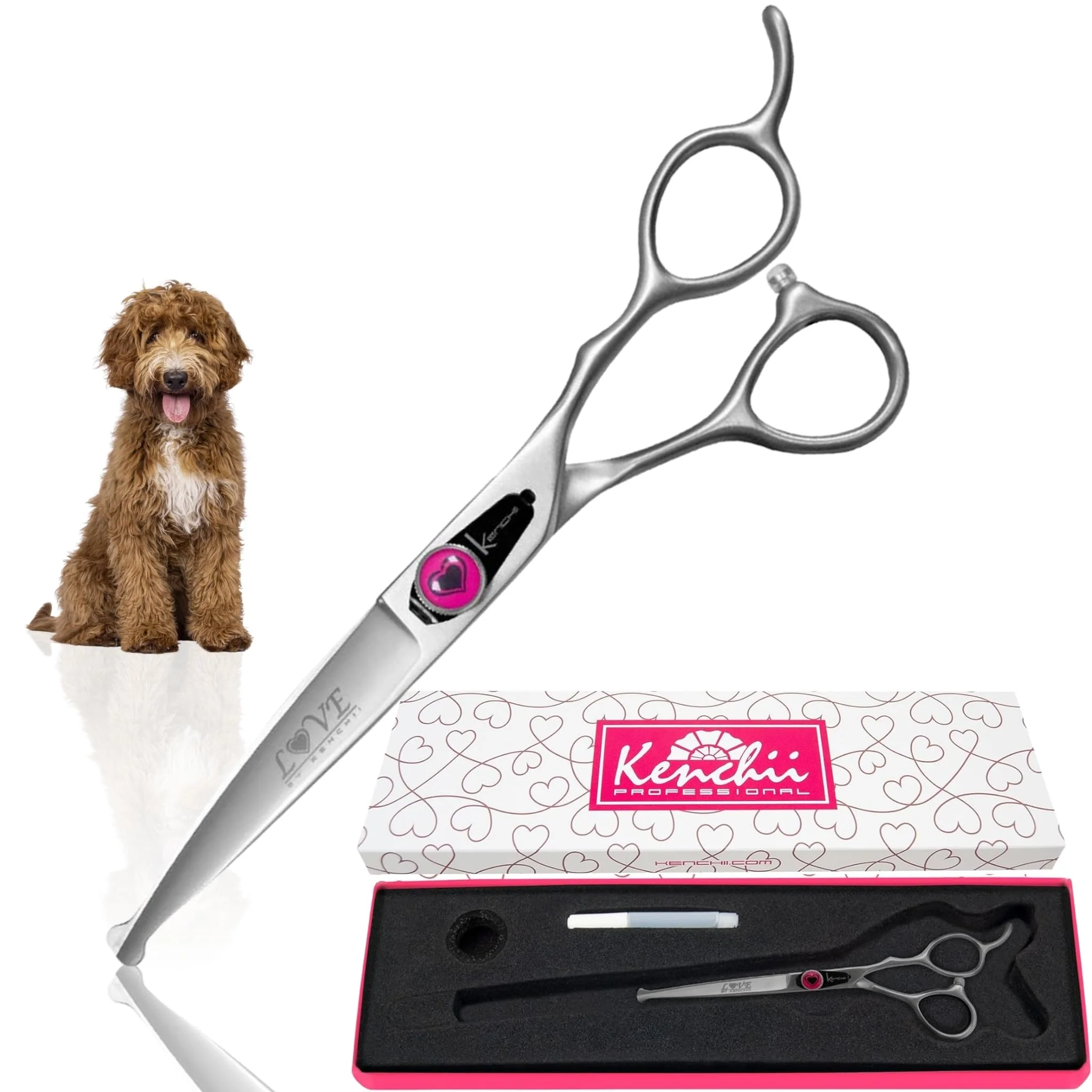 Elite Kenchii Love Dog Grooming Scissors - 6.5-Inch Straight Balltip for Professional Grooming High-Performance