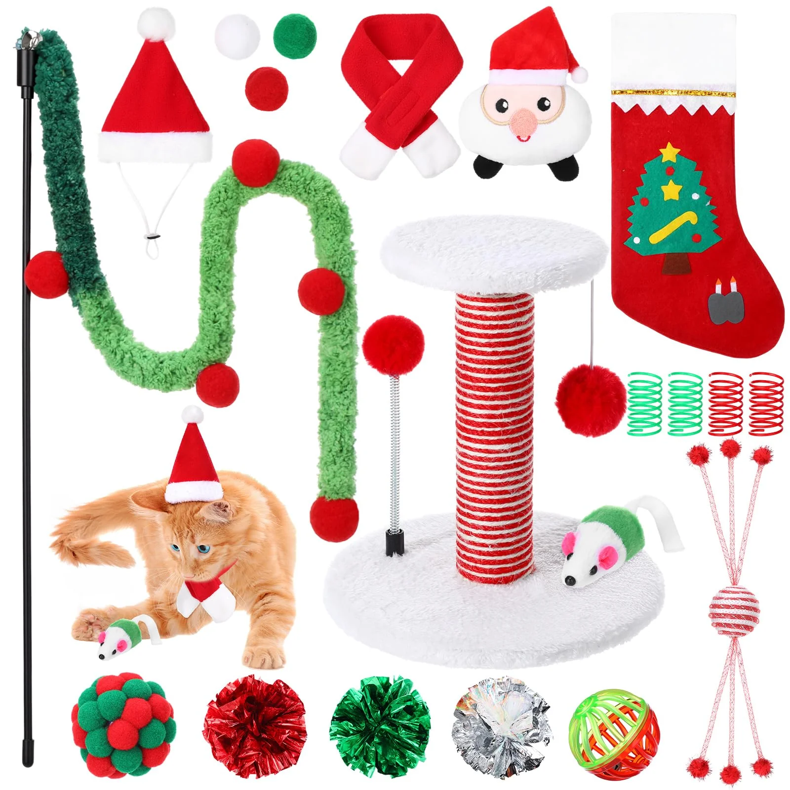 Comfortable Vertintong 28-Pack Christmas Cat Toys Set – Scratching Post Interactive Holiday Fun for Indoor Cats Safe
