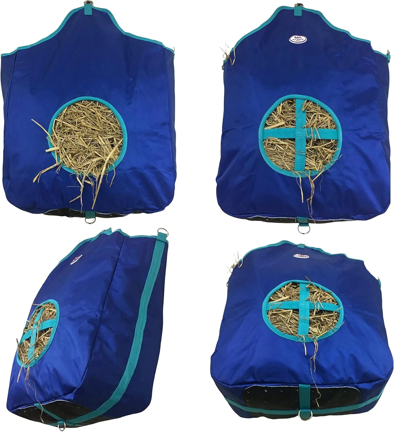 Classic Majestic Ally Nylon Hay Feeder Tote Bag for Horse Goat Sheep - Double Sides Open Feed Hole with Faux Leather Ventilated Bottom- Premium Quality -Simulates Grazing - Reduces Waste Royal Blue Relaxed